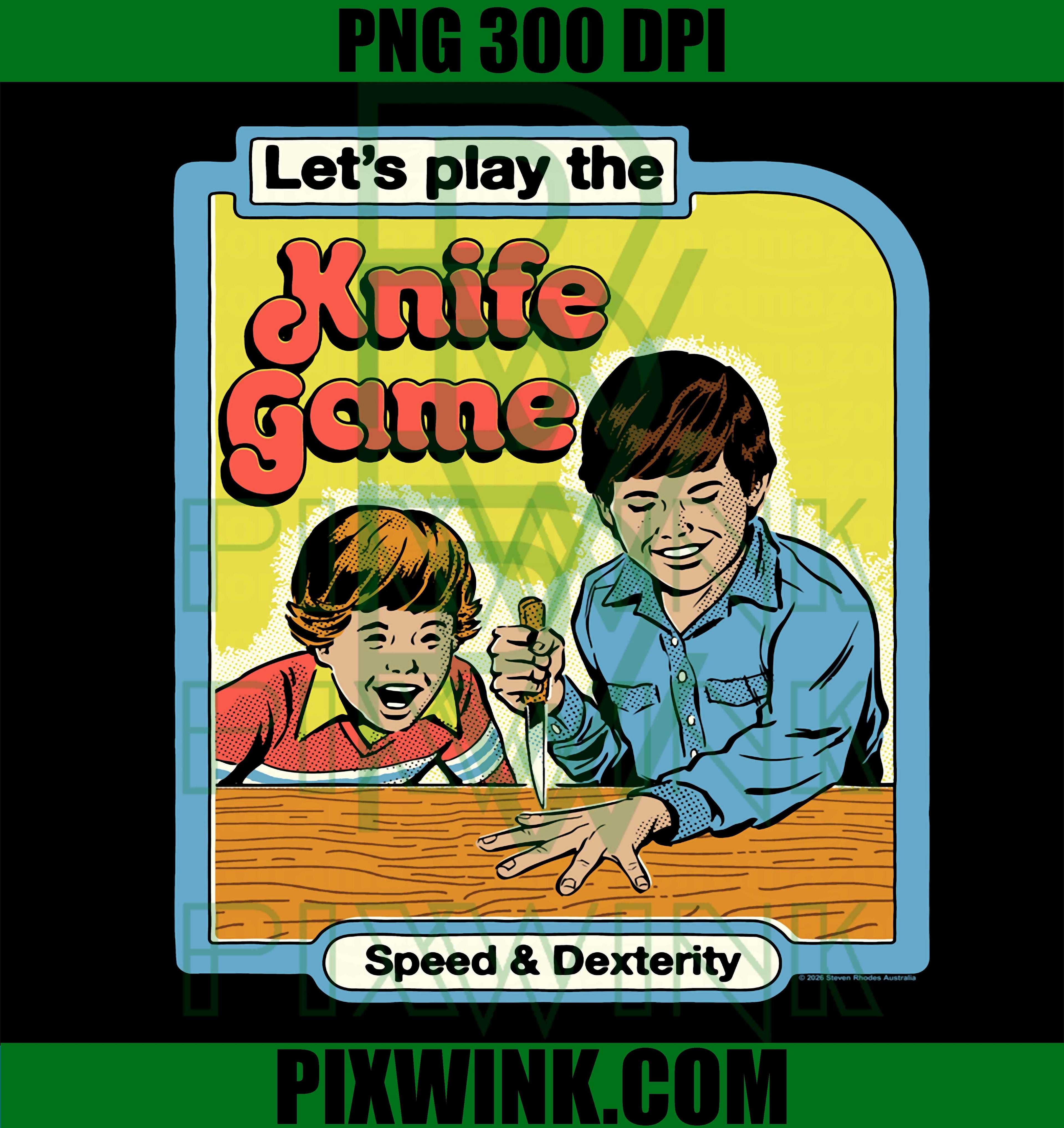 Steven Rhodes Knife Game PNG, Retro Dark Humor Illustration PNG