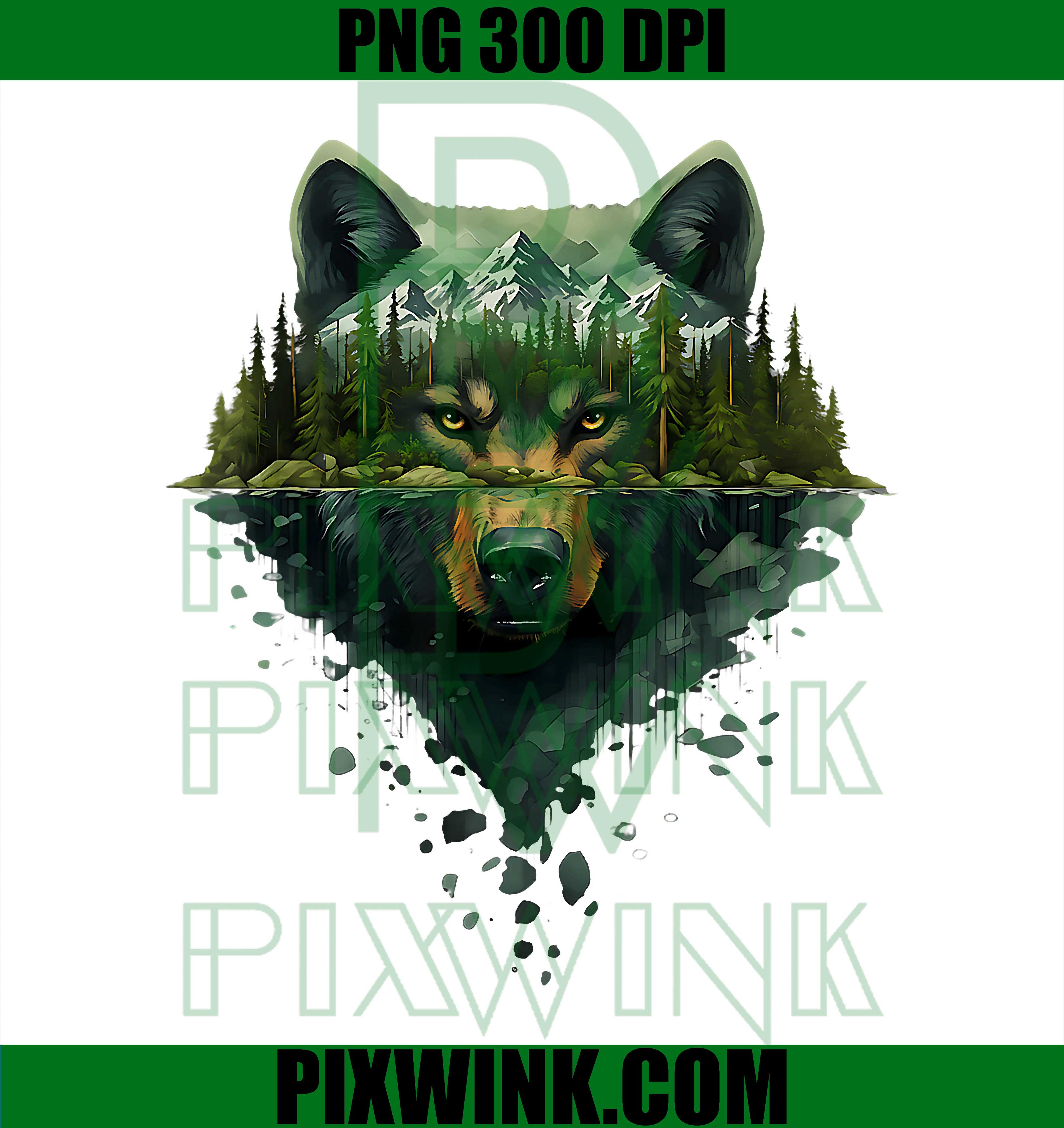 Powerful Wolf Mountain Reflection PNG, Wildlife Depth Nature Art PNG