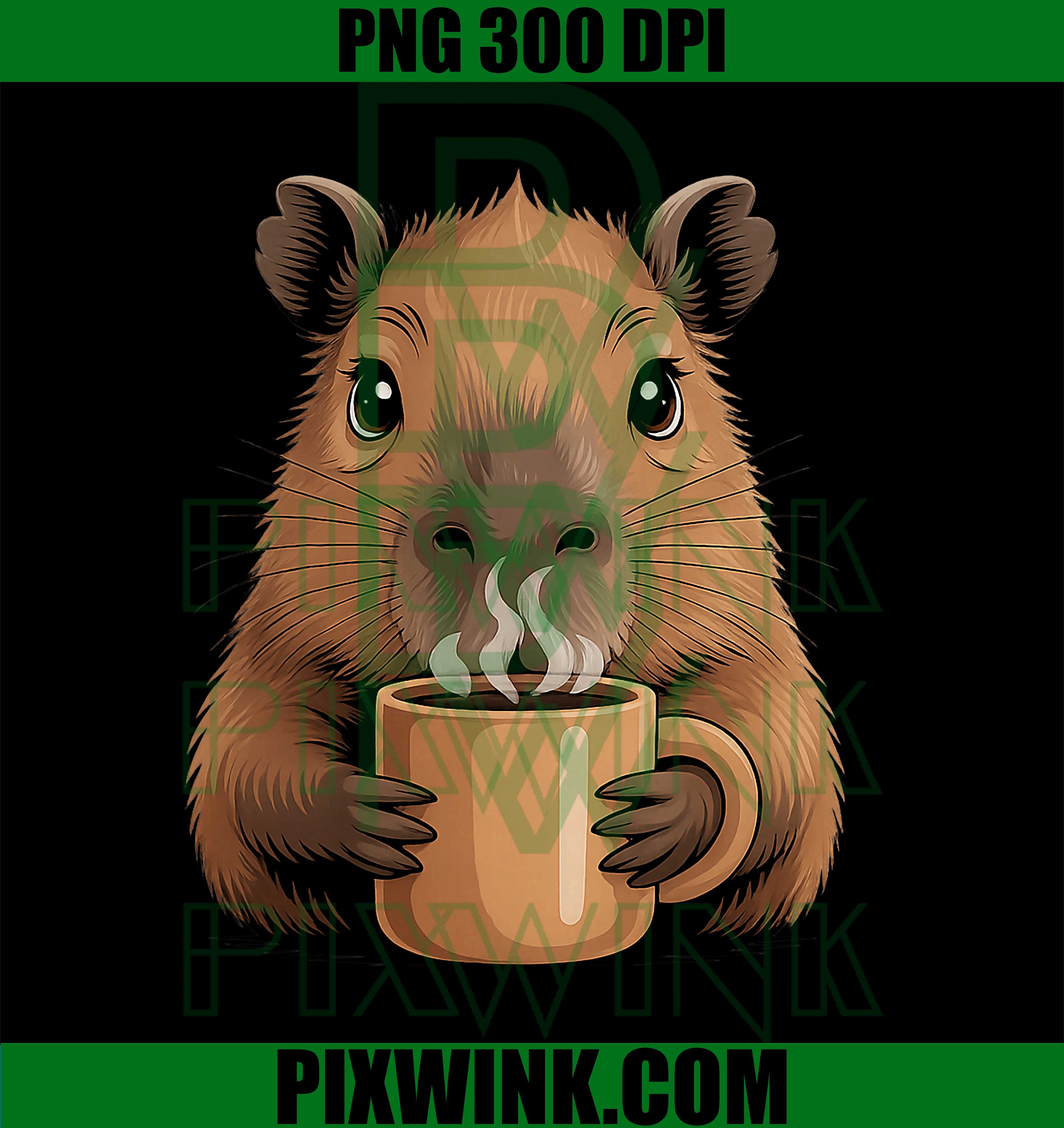 Cute Capybara with Coffee Design PNG, Animal Lovers and Capybara PNG