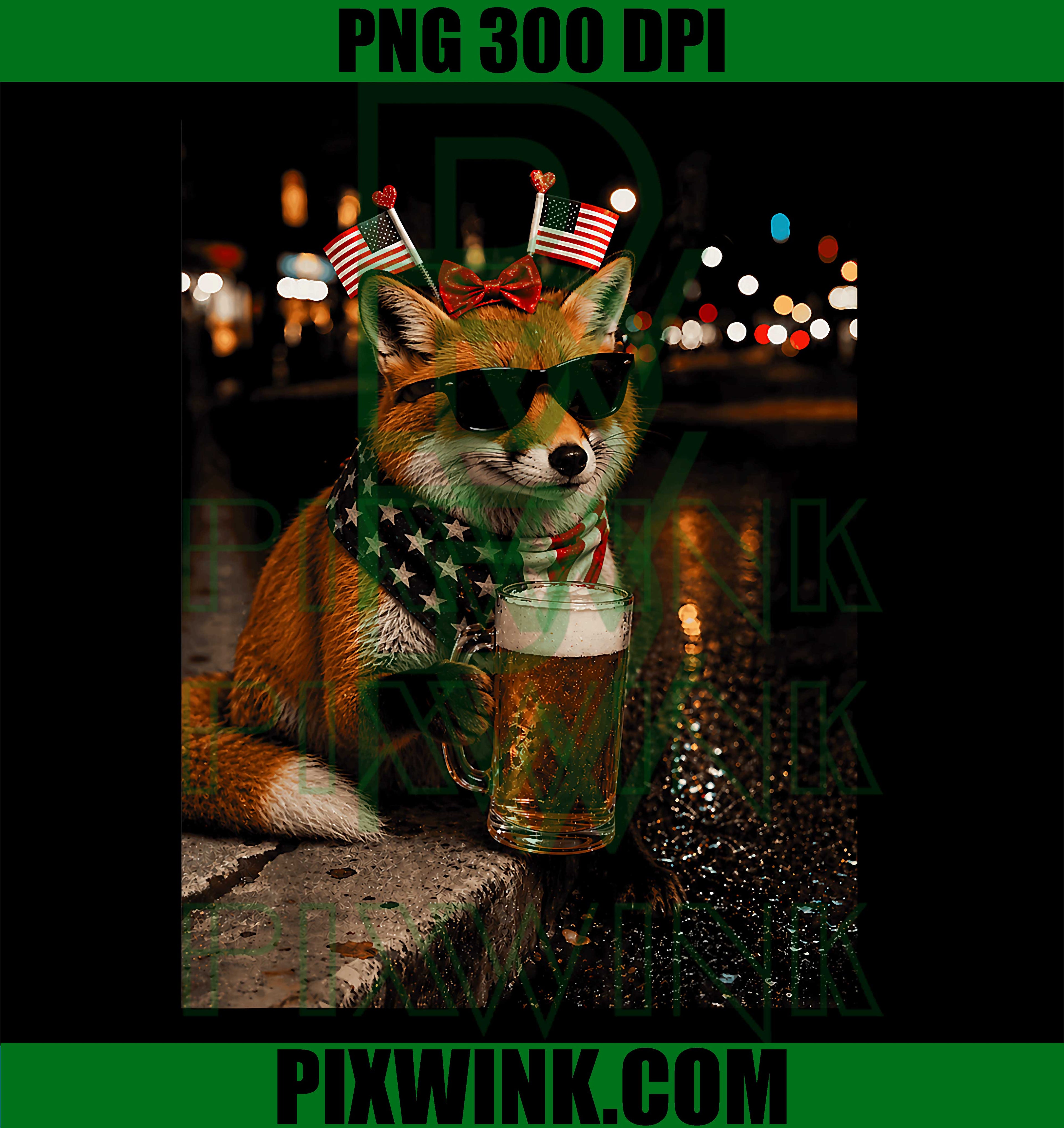 Fox Beer PNG, Funny 4th July Animal PNG Meme Design