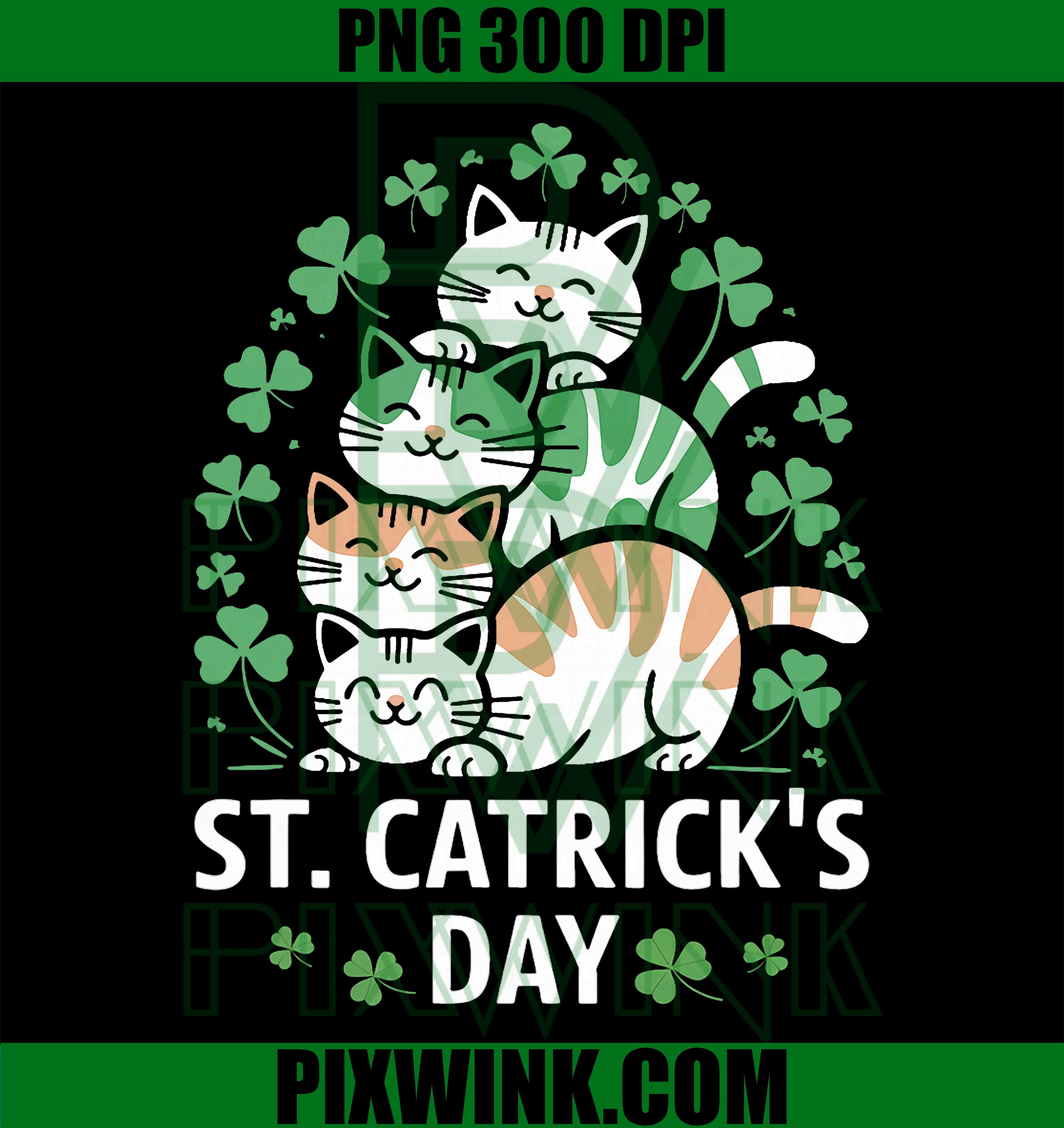St Catricks Day Cat Shamrock PNG, Funny St Patrick’s Day Cats Graphic PNG