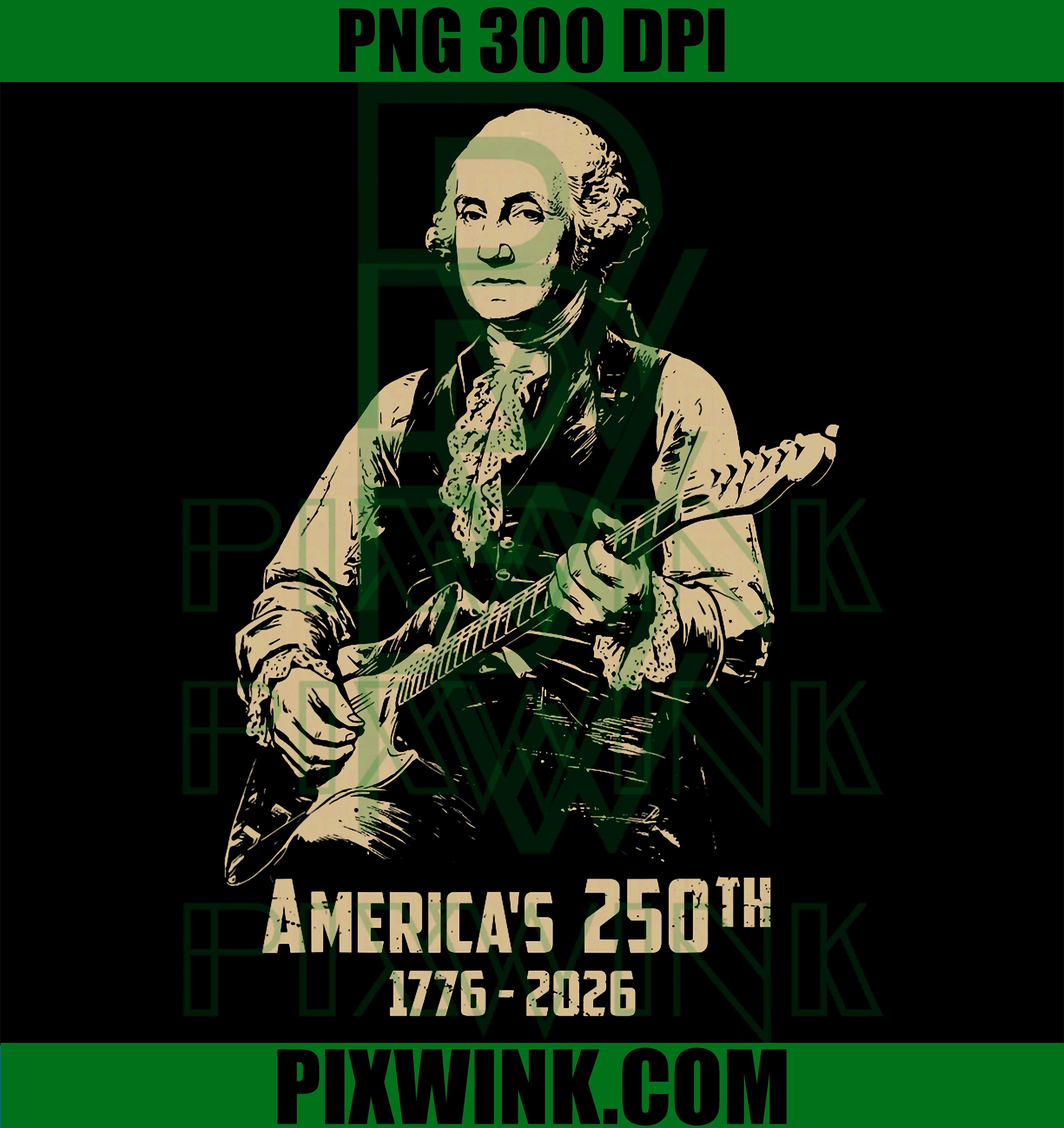 George Washington Guitar PNG, 4th July 250th Anniversary PNG