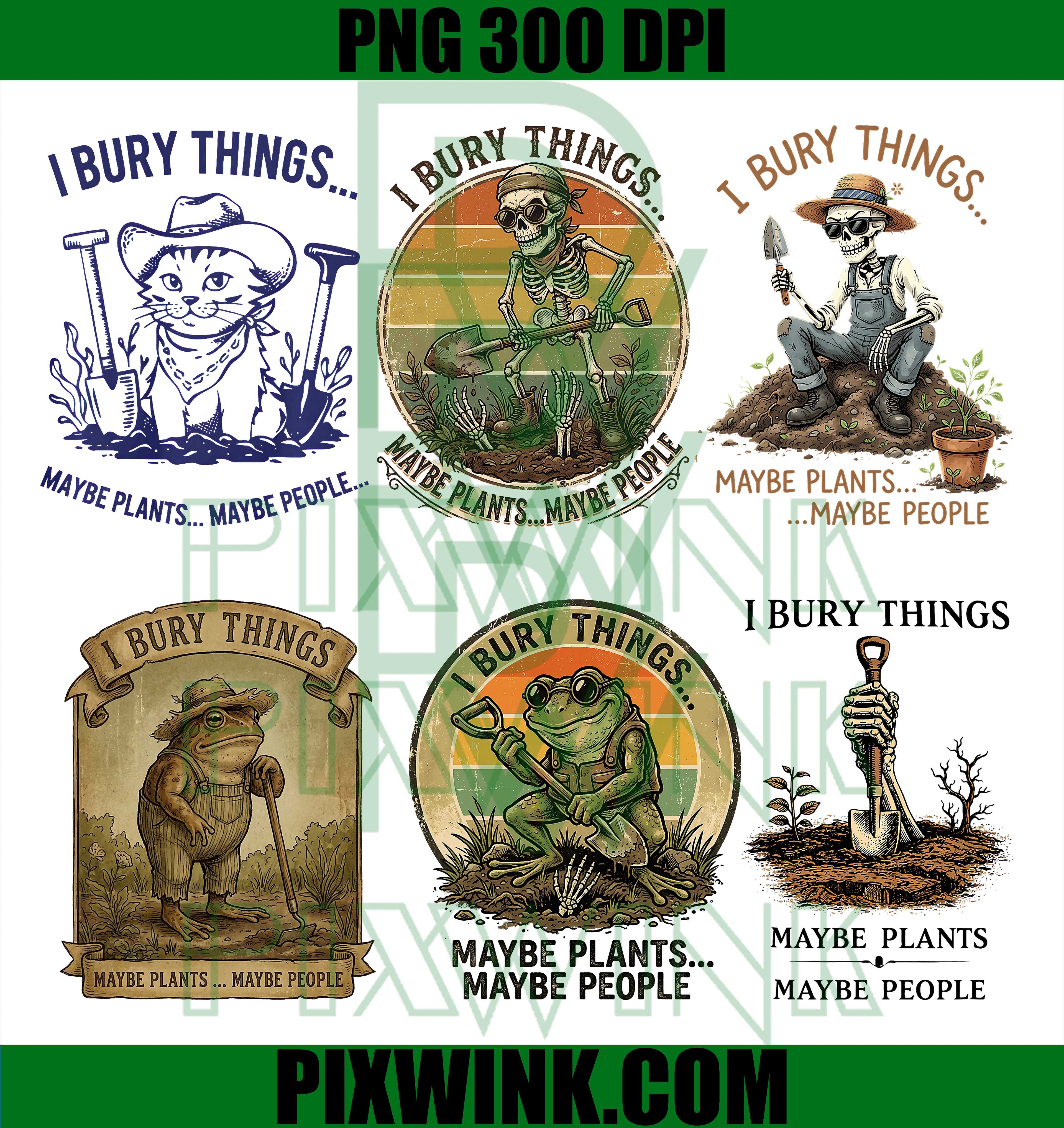 
I Bury Things Frog Skeleton Bundle PNG, Funny Cat Gardening PNG