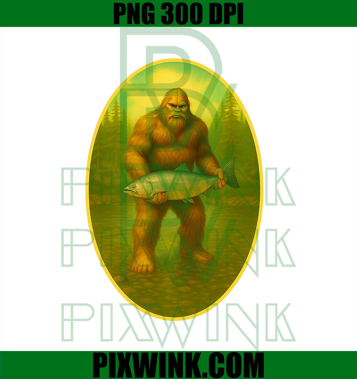 Salmon and Steelhead Sasquatch Art PNG, Big Foot Fishing PNG
