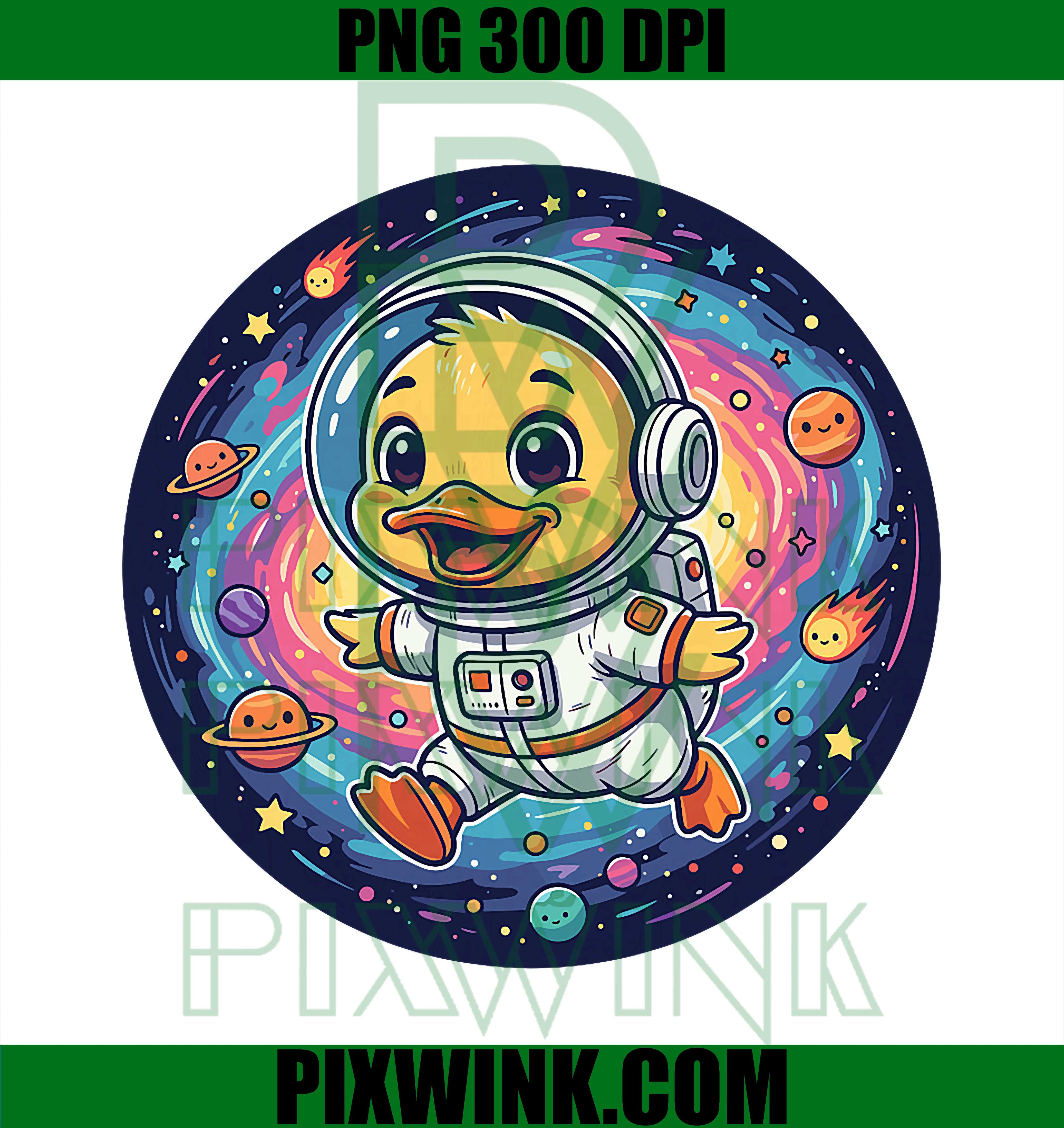 Cute Space Duck Astronaut PNG, Floating Colorful Galaxy Duck PNG