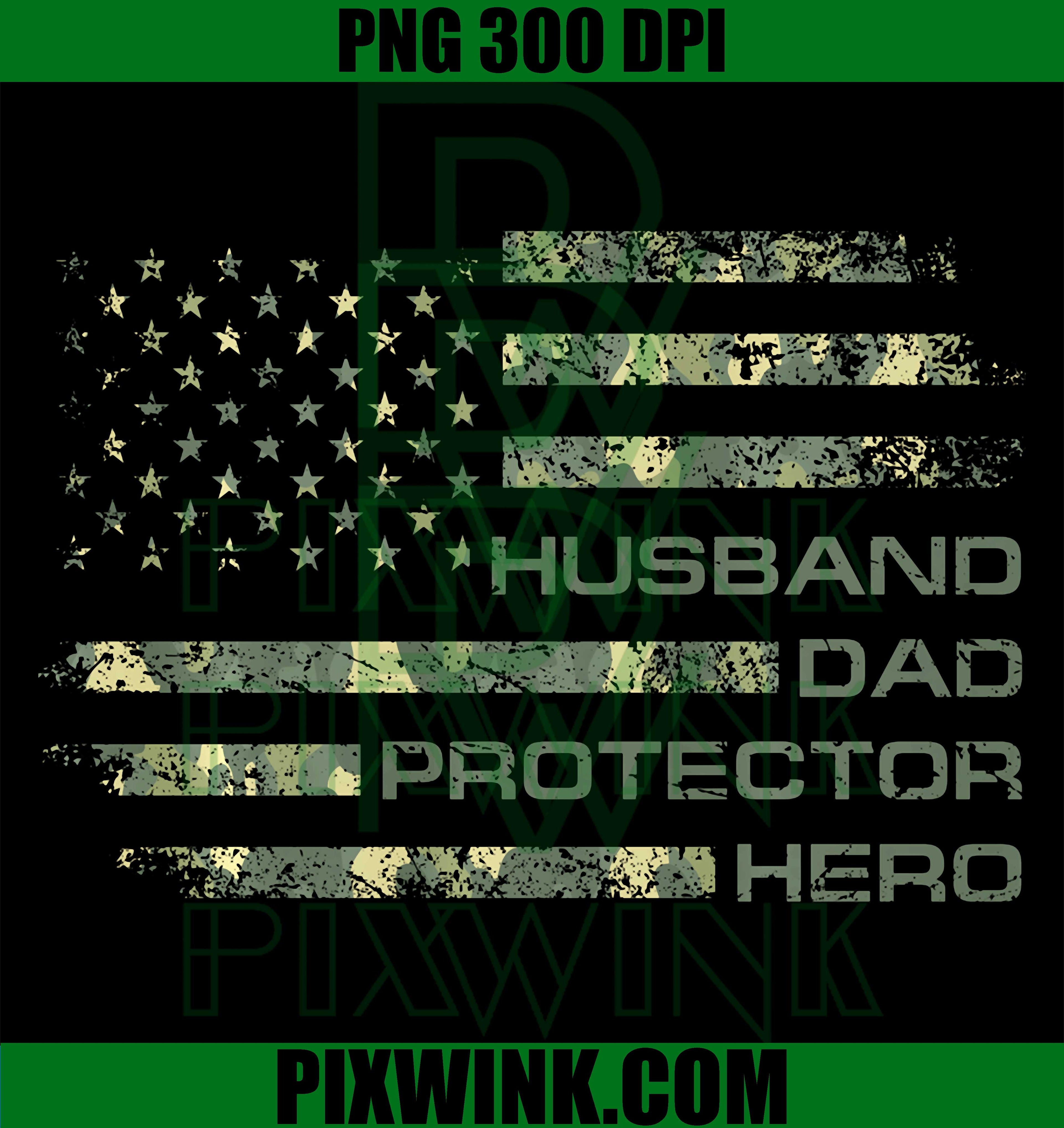 Husband Dad Protector Hero PNG, Christmas Camo American Flag PNG