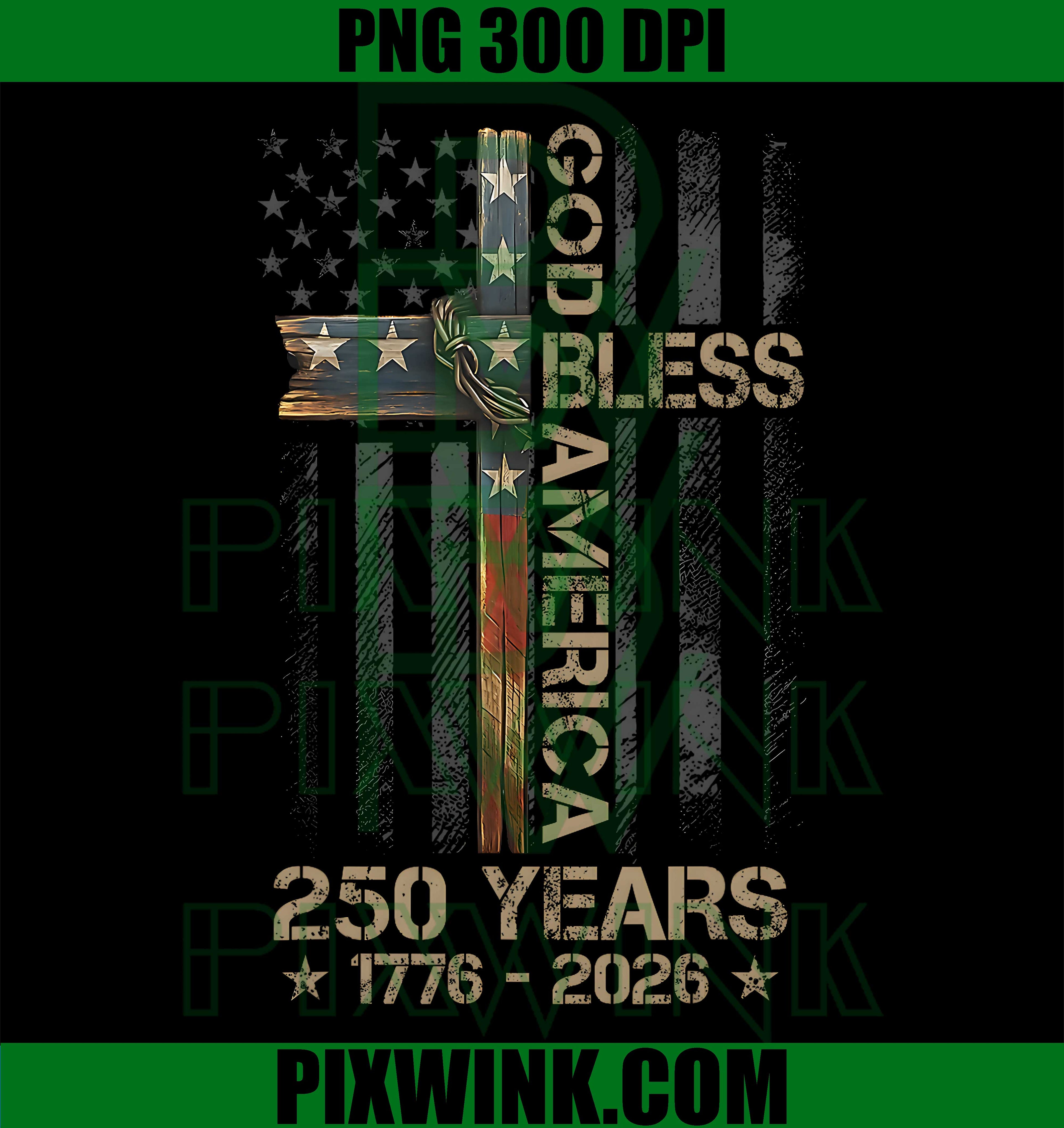 God Bless America Cross Flag PNG, Christian 250 Years Patriotic PNG