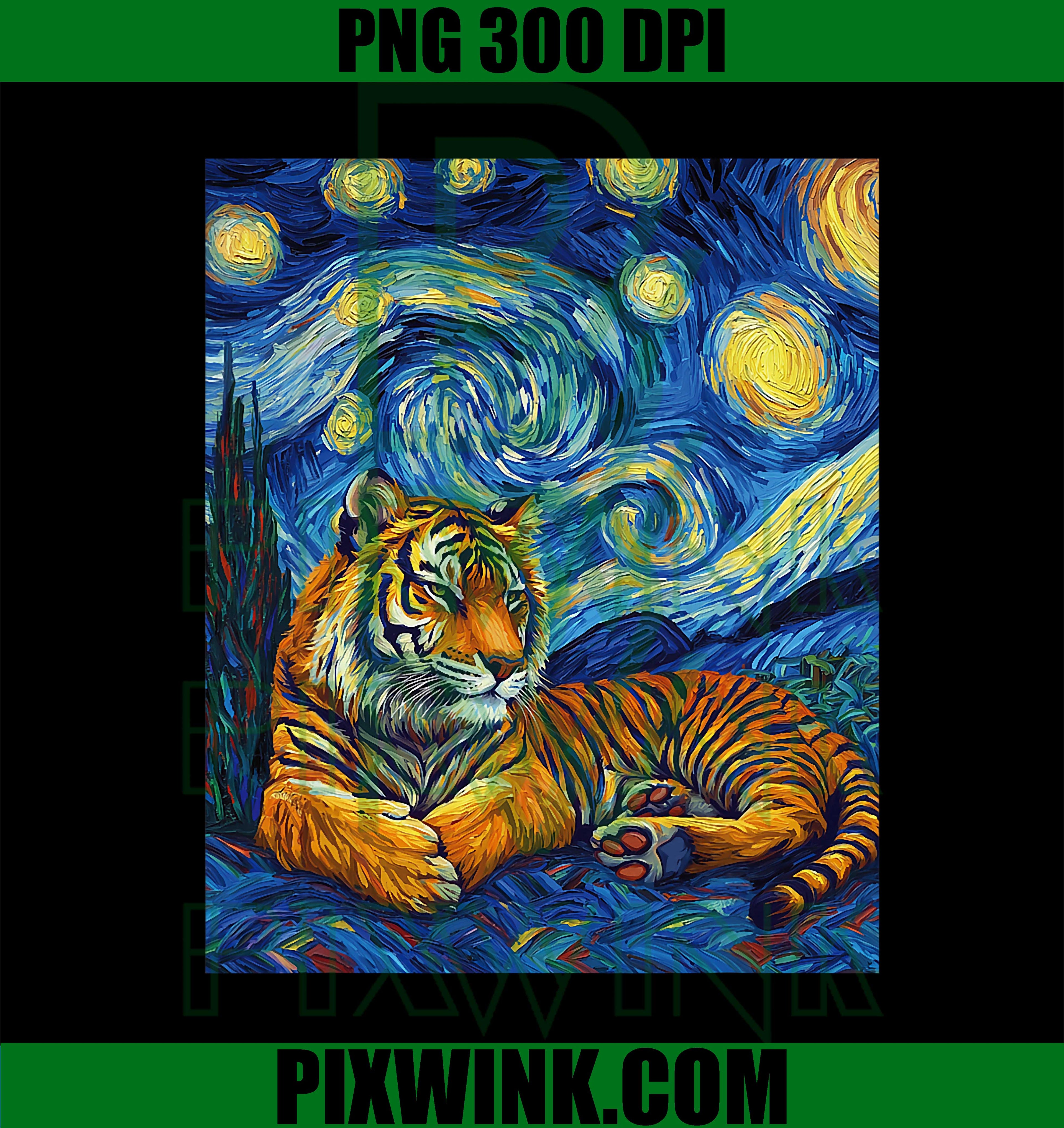 Tiger Van Gogh Style Starry Night Funny Graphic PNG