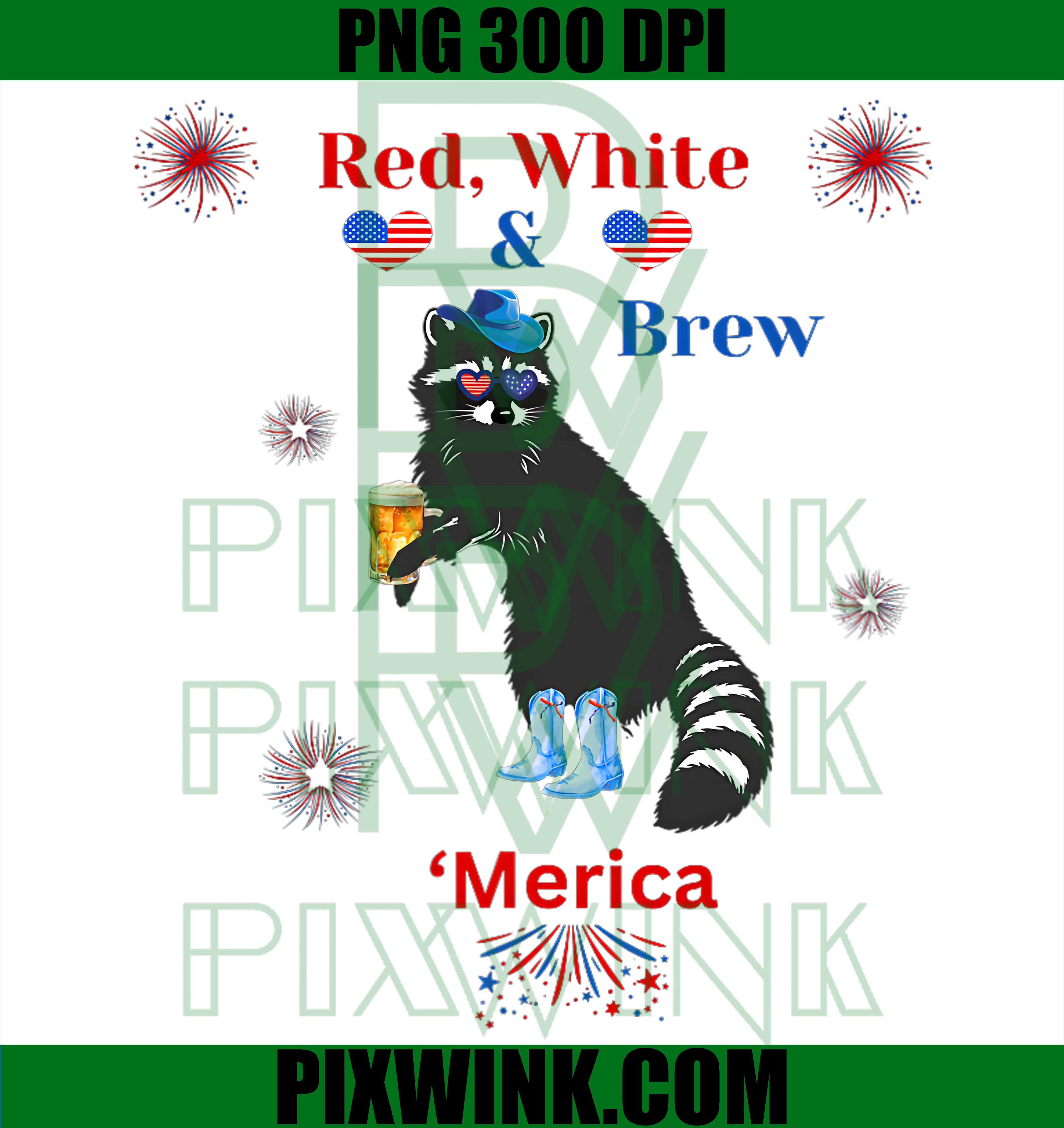 Red White Brew Raccoon PNG, Patriotic Beer Drinking Humor PNG
