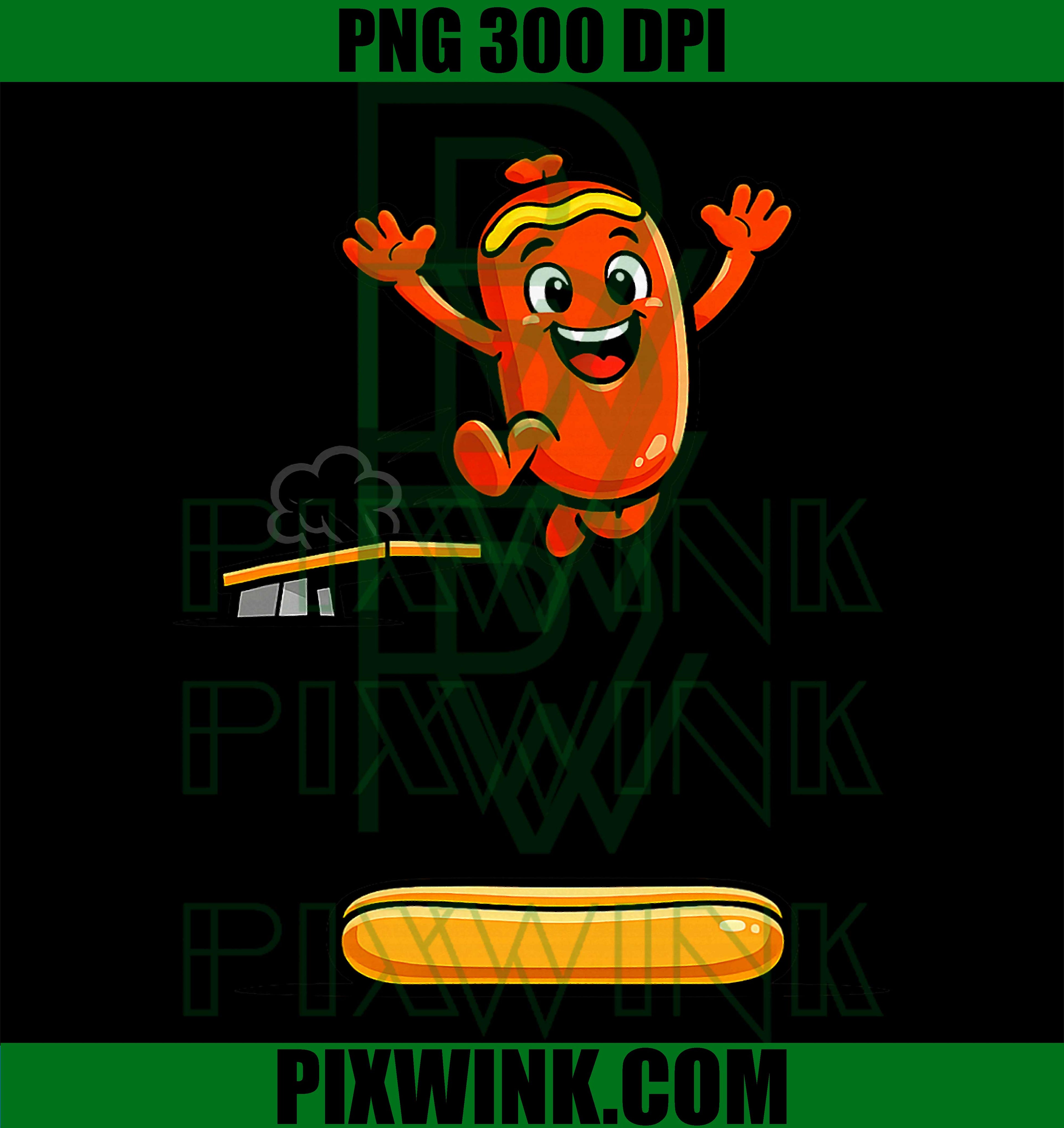 Funny Hot Dog Diving PNG, Cartoon Food Humor Design PNG