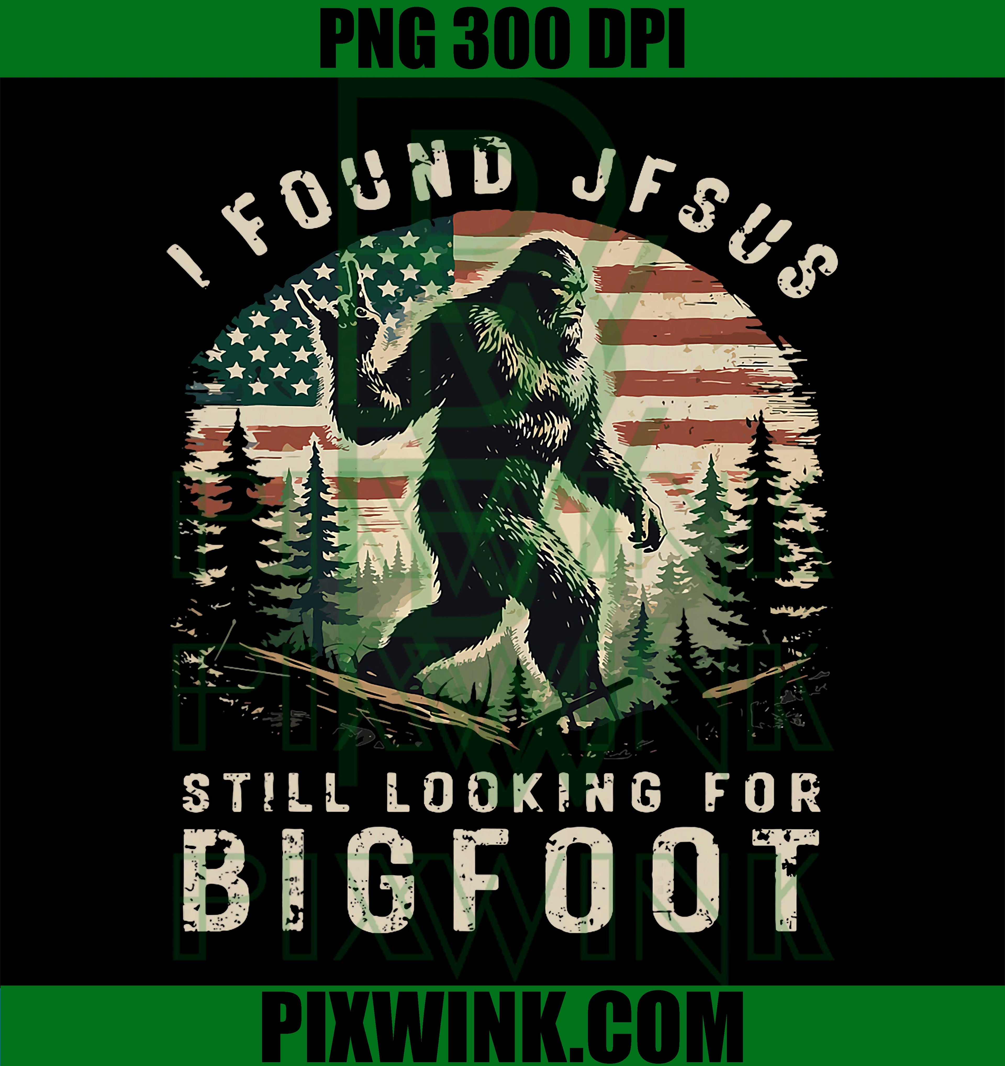 Found Jesus PNG, Looking Bigfoot PNG, Retro USA Flag PNG
