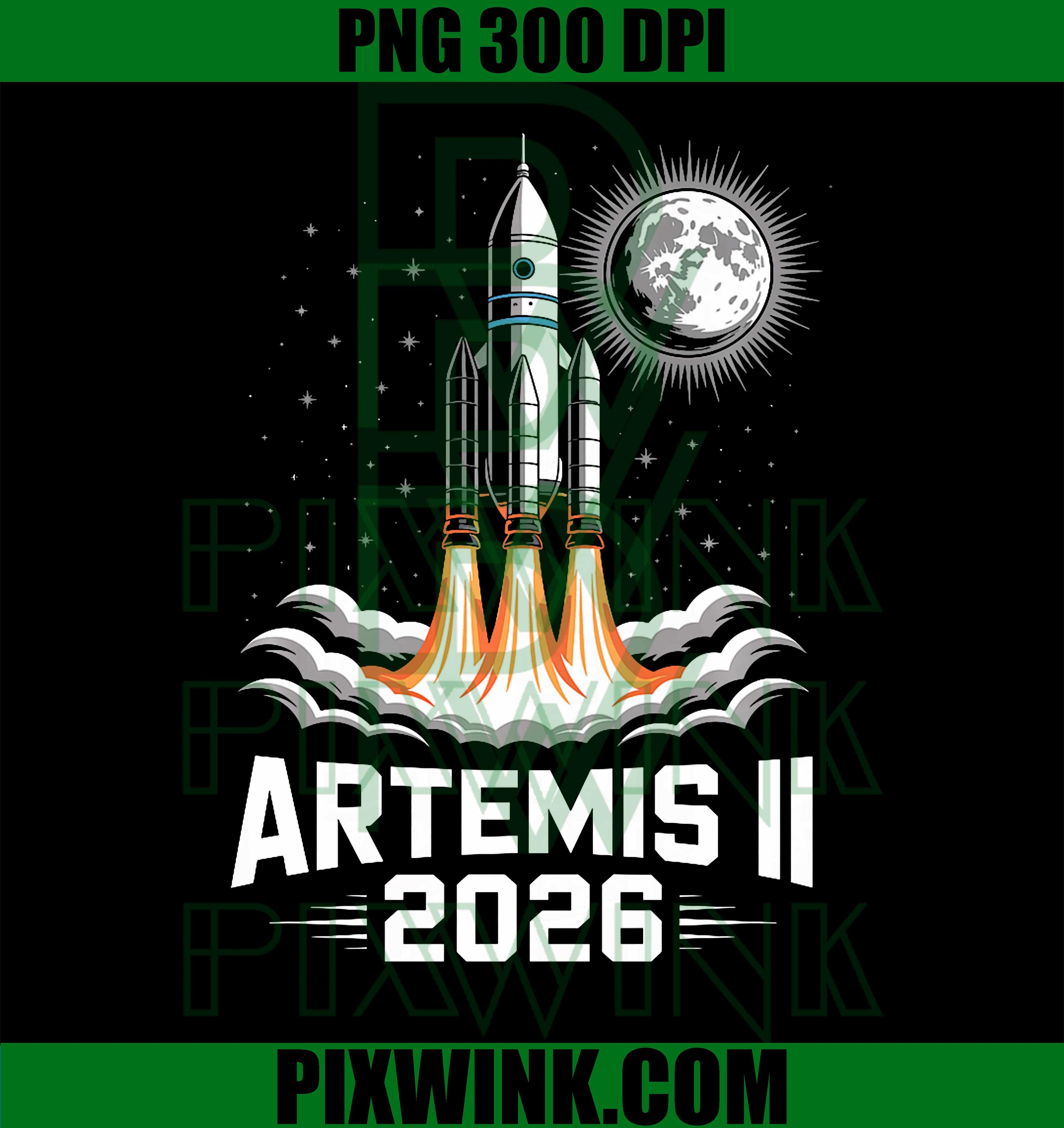 Artemis II 2026 Back To The Moon PNG, Rocket Space Retro Design