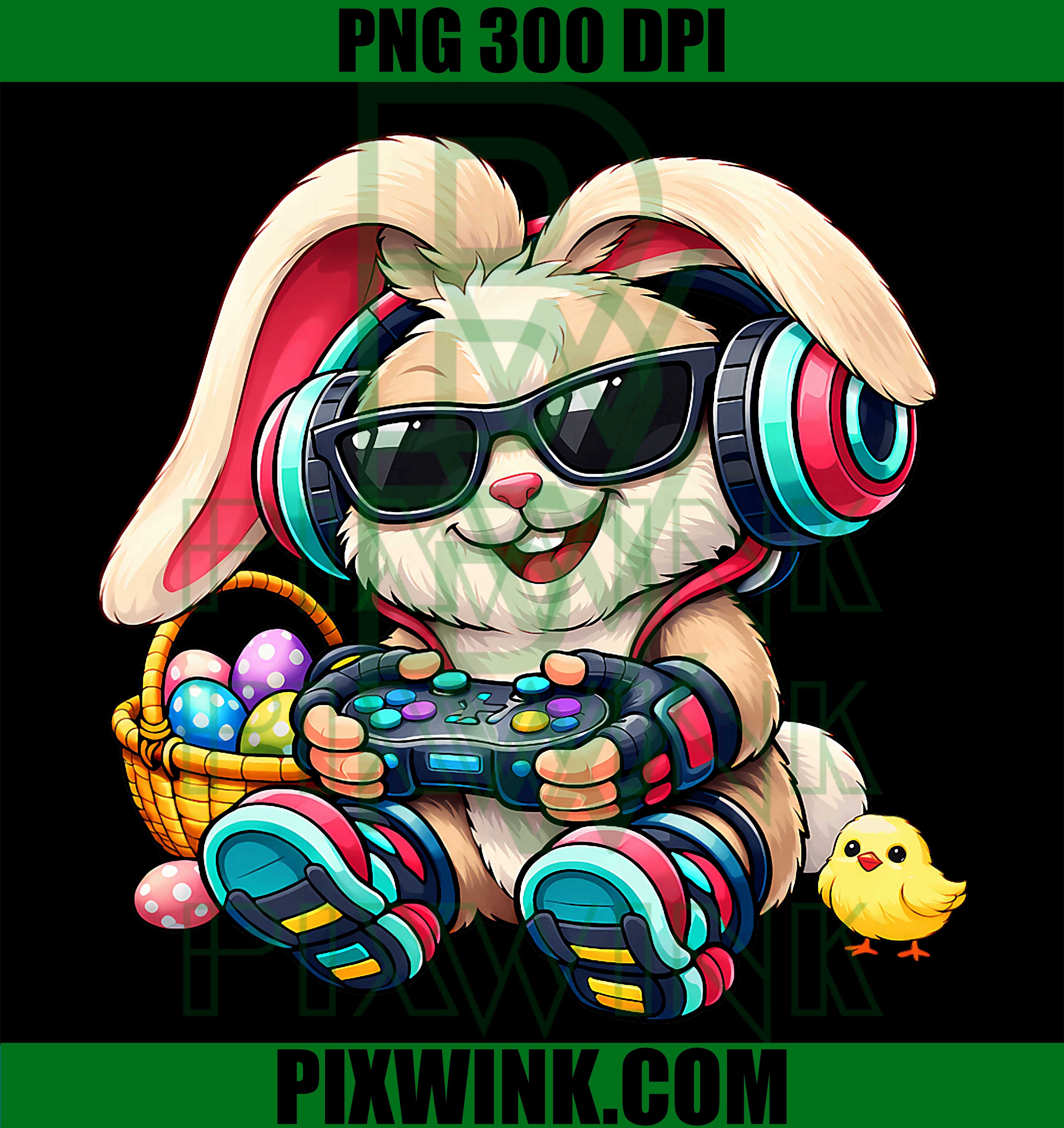 Boys Easter Gamer Bunny PNG, Funny Video Game Easter Bunny PNG
