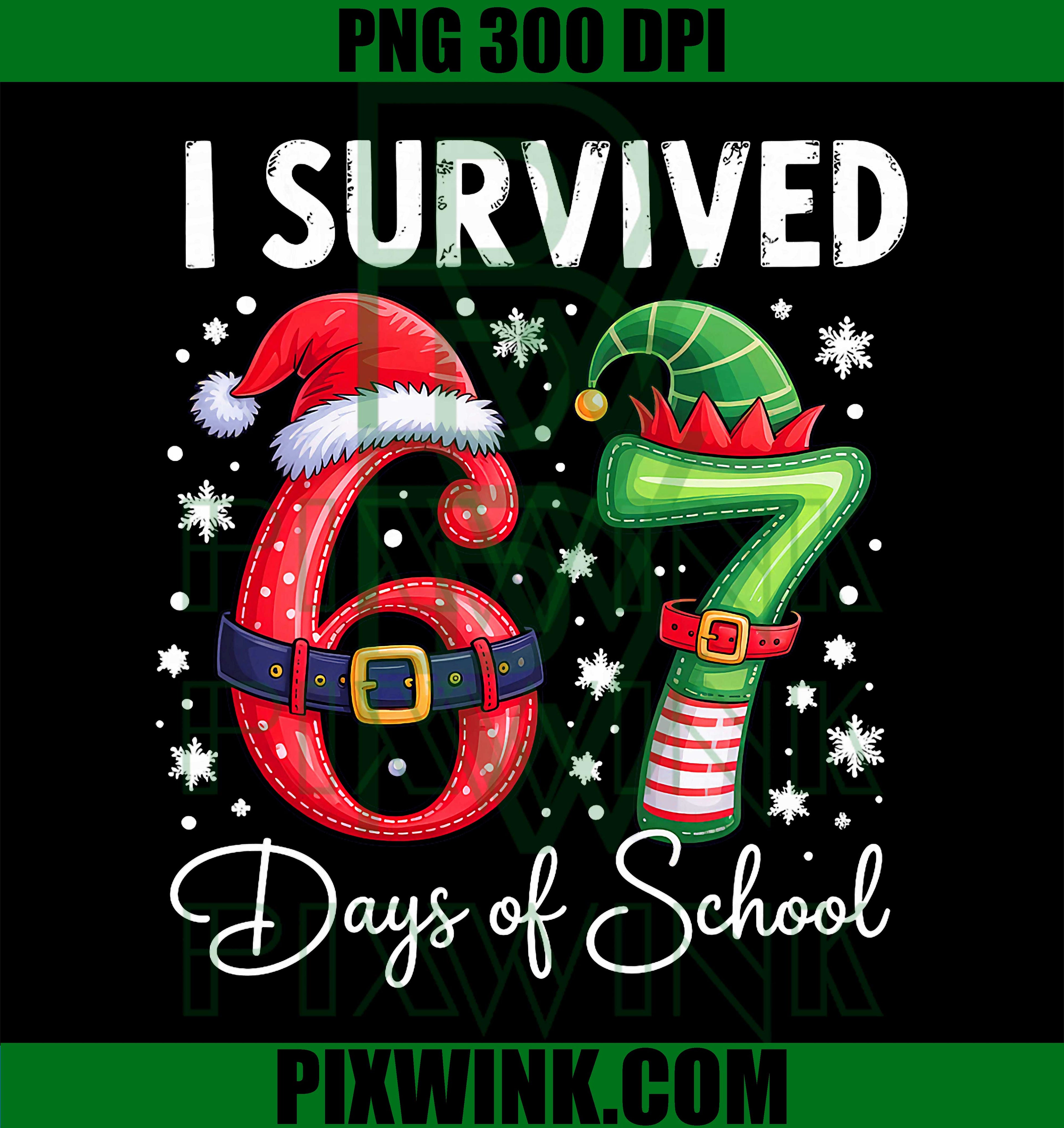 I Survived 67 Days of School, Christmas Candy Cane Six Seven PNG