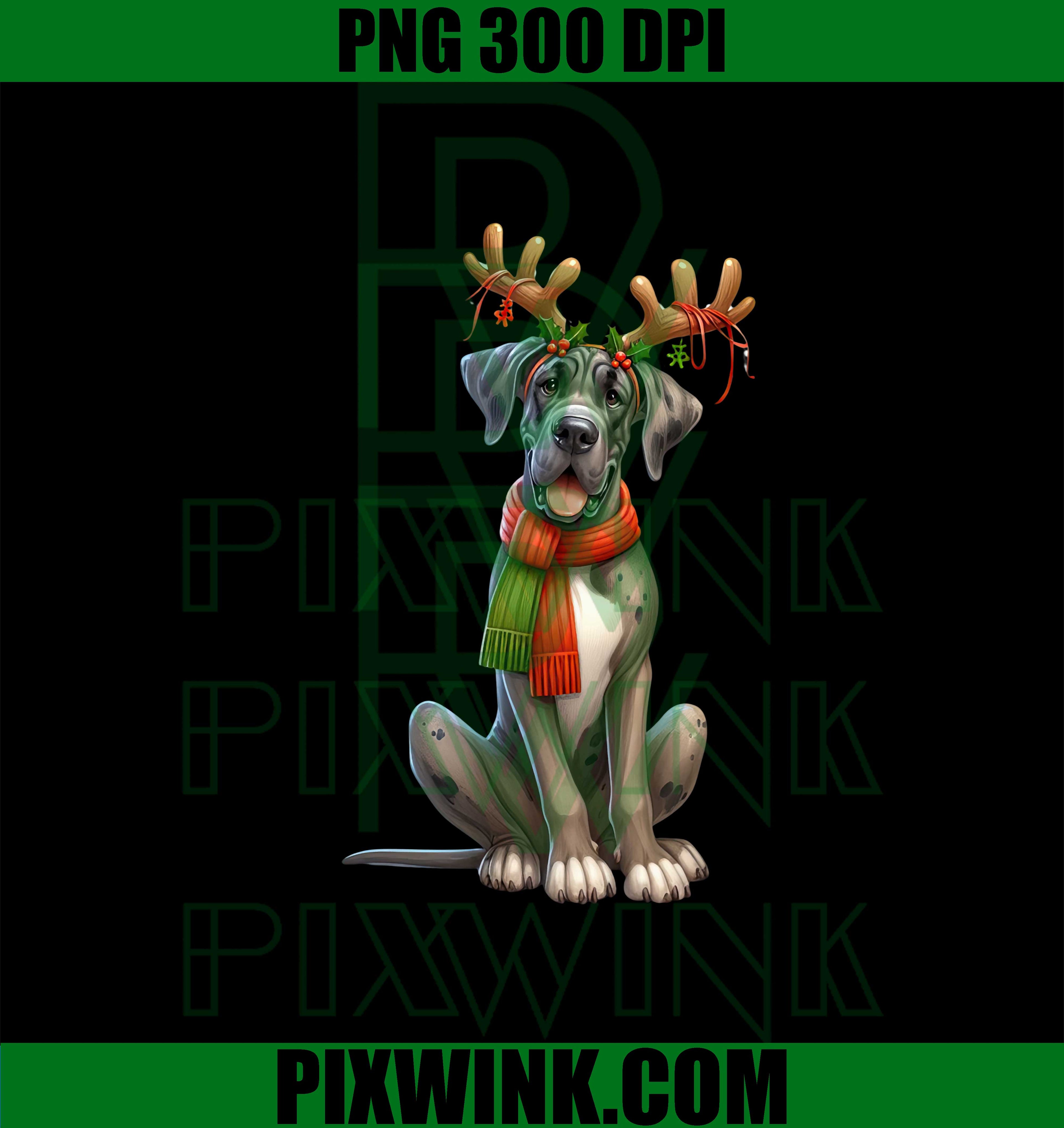 Great Dane Reindeer Santa Hat Xmas Lights Christmas Xmas Dog PNG