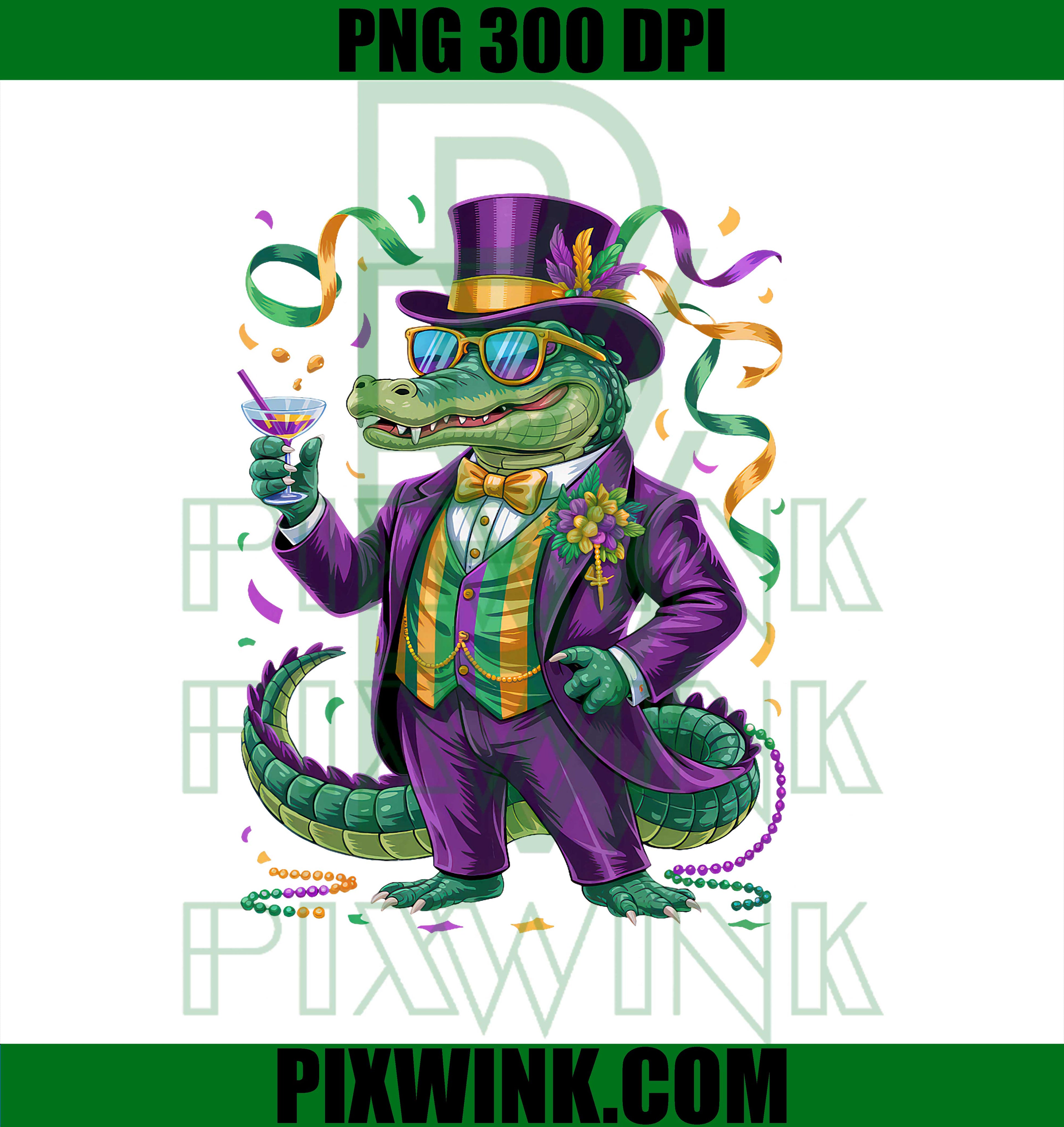 Mardigator Mardi Gras Alligator PNG