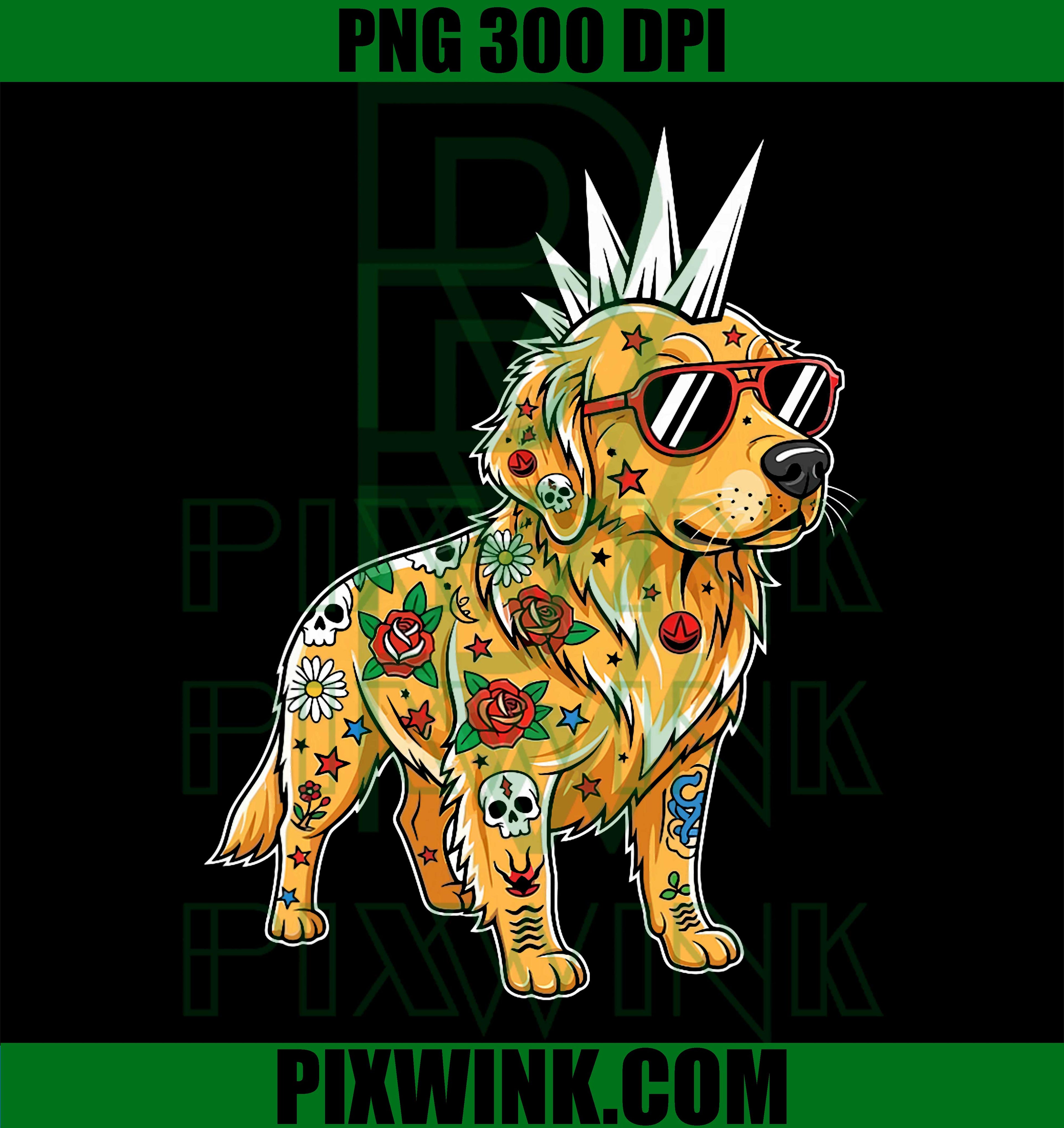 Punk Golden Retriever PNG, Punk Rock Dog PNG