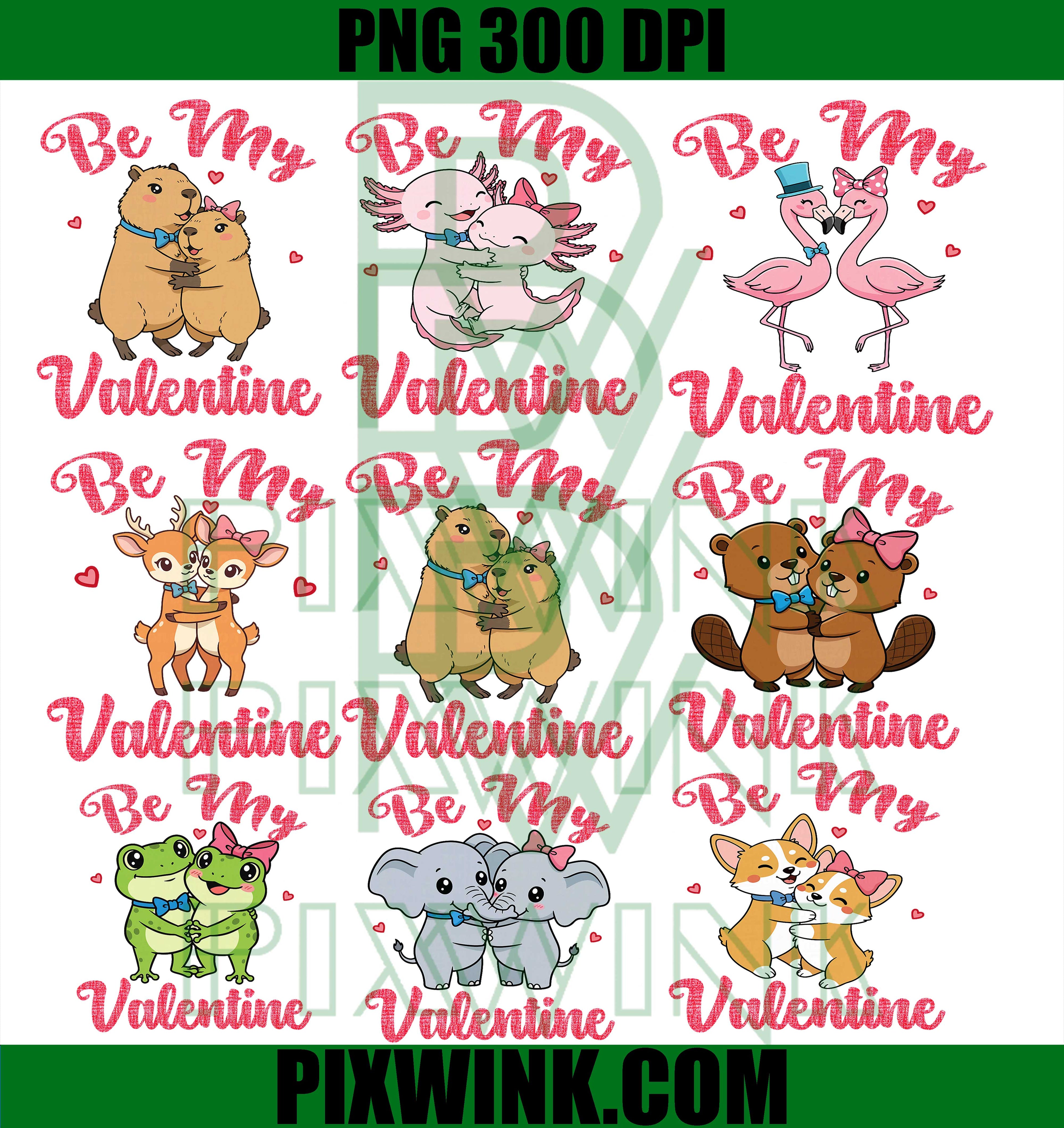 Be My Valentine Cute Animal PNG Bundle, Valentine Love Animals PNG