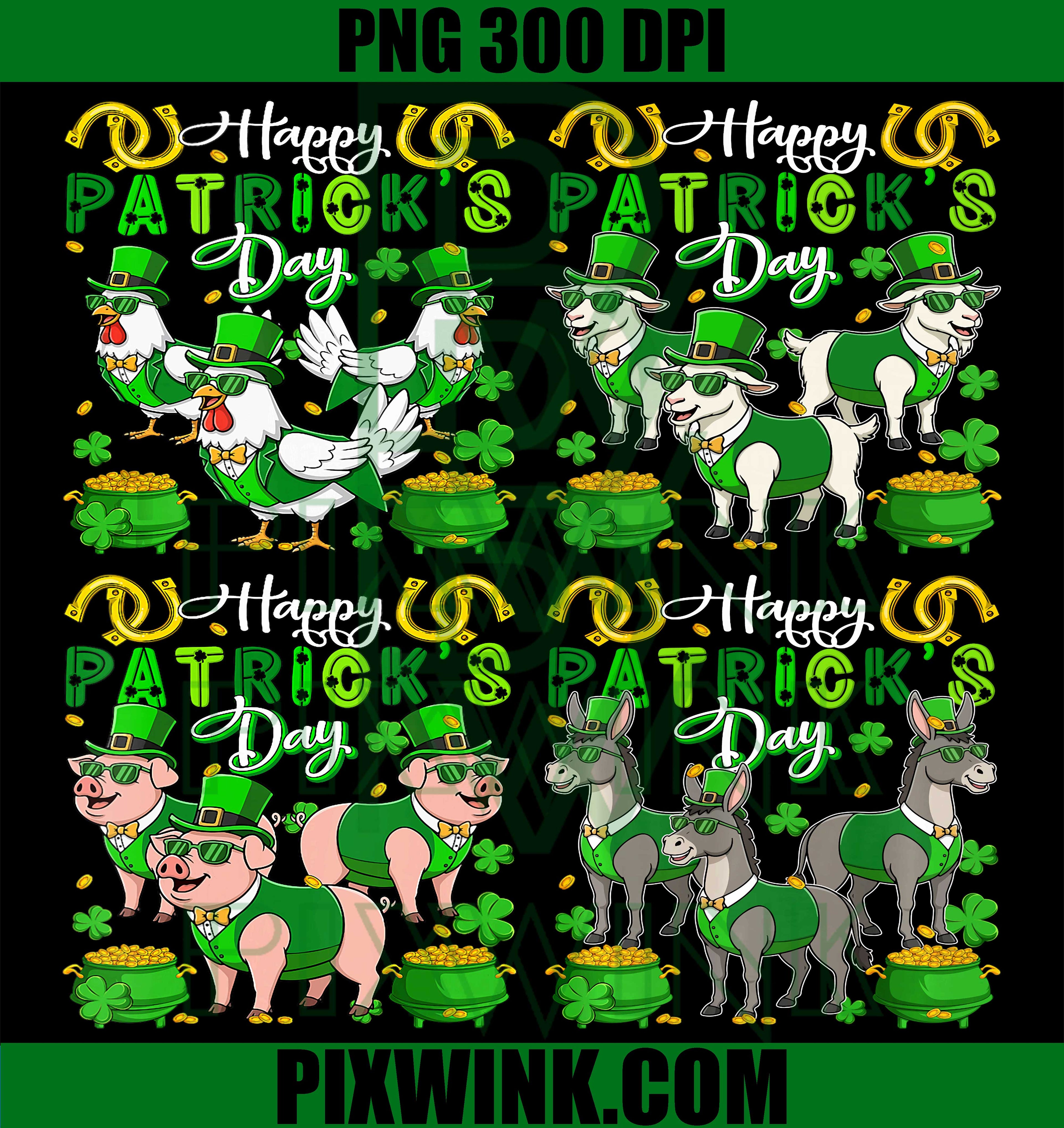Happy St Patrick’s Day PNG Bundle, Funny Animal St Patrick PNG
