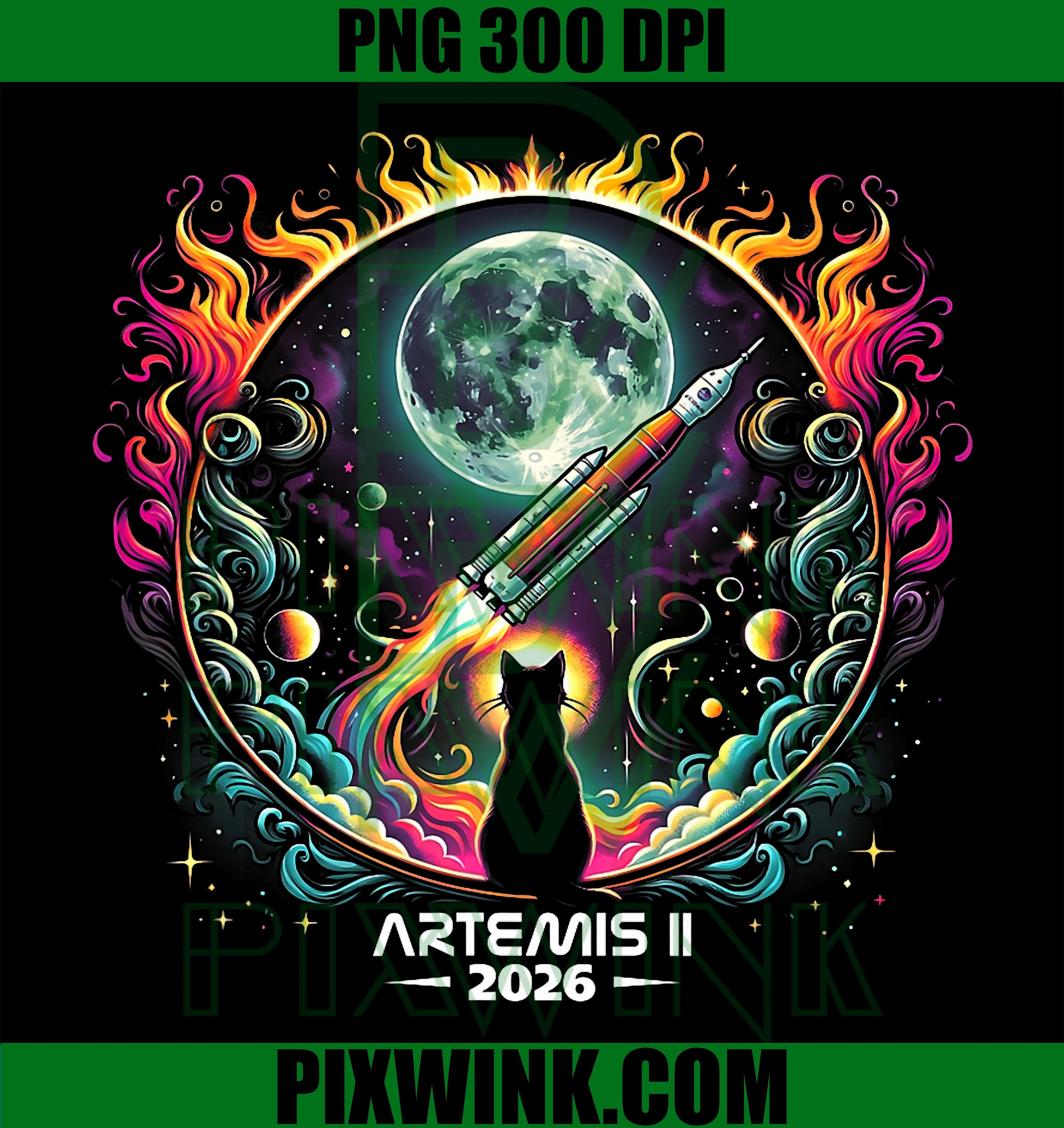 Artemis II 2026 PNG, Rocket Moon Cat PNG Space Mission Design