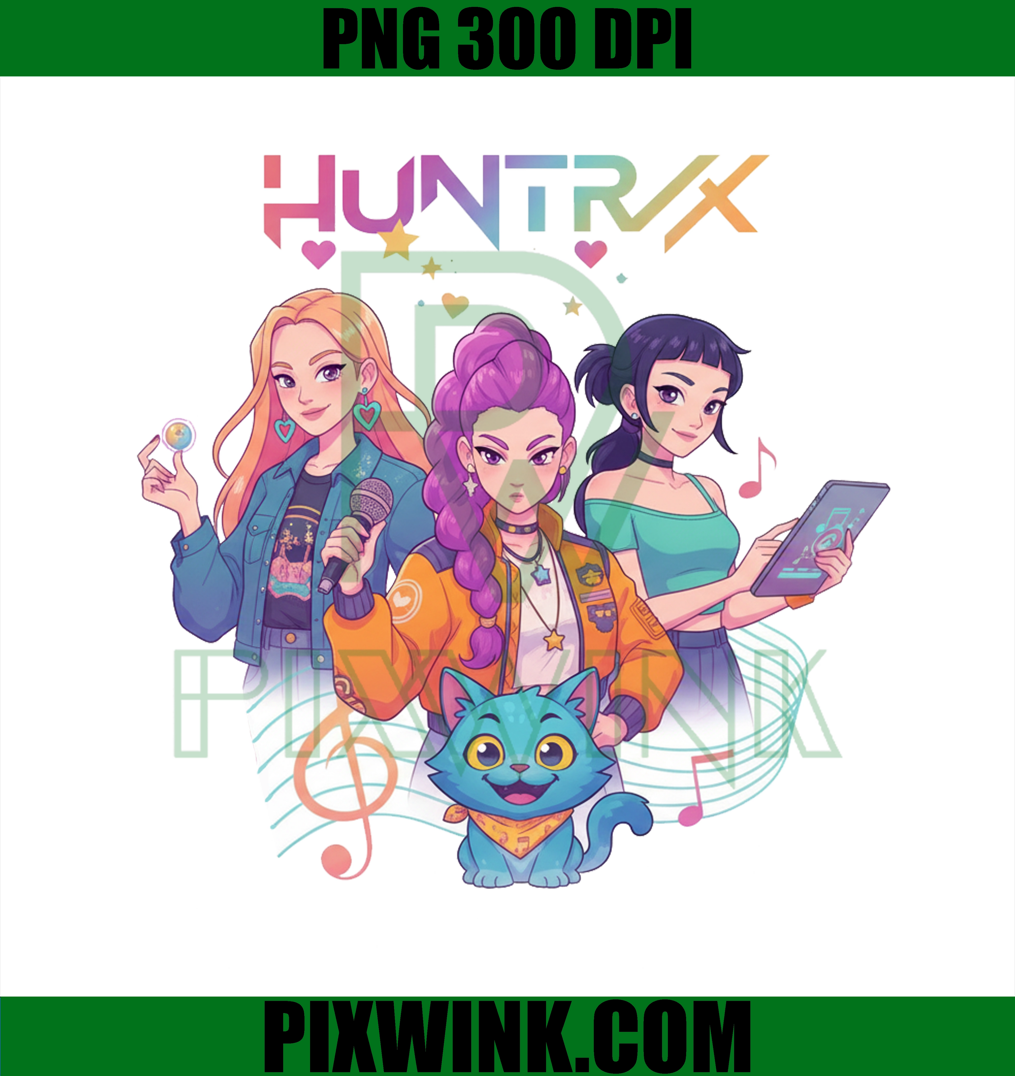Huntrix Kpop Girls PNG, Saja Band Digital Art, Trendy Idol Clipart, Blue Cat Mascot PNG, Aesthetic Illustration Download