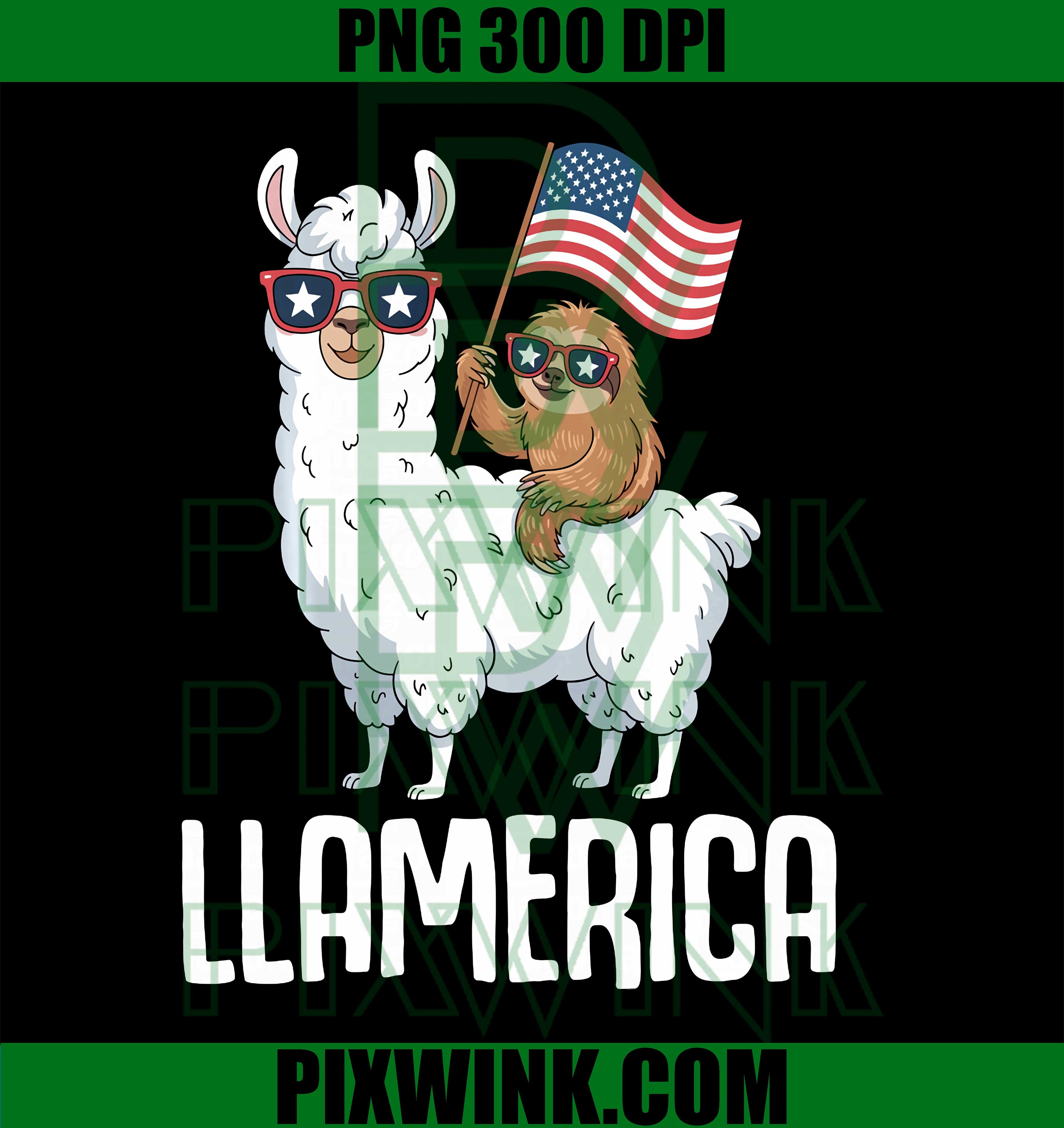 Llamerica USA Flag PNG, Patriotic Llama Sloth 4th Of July PNG