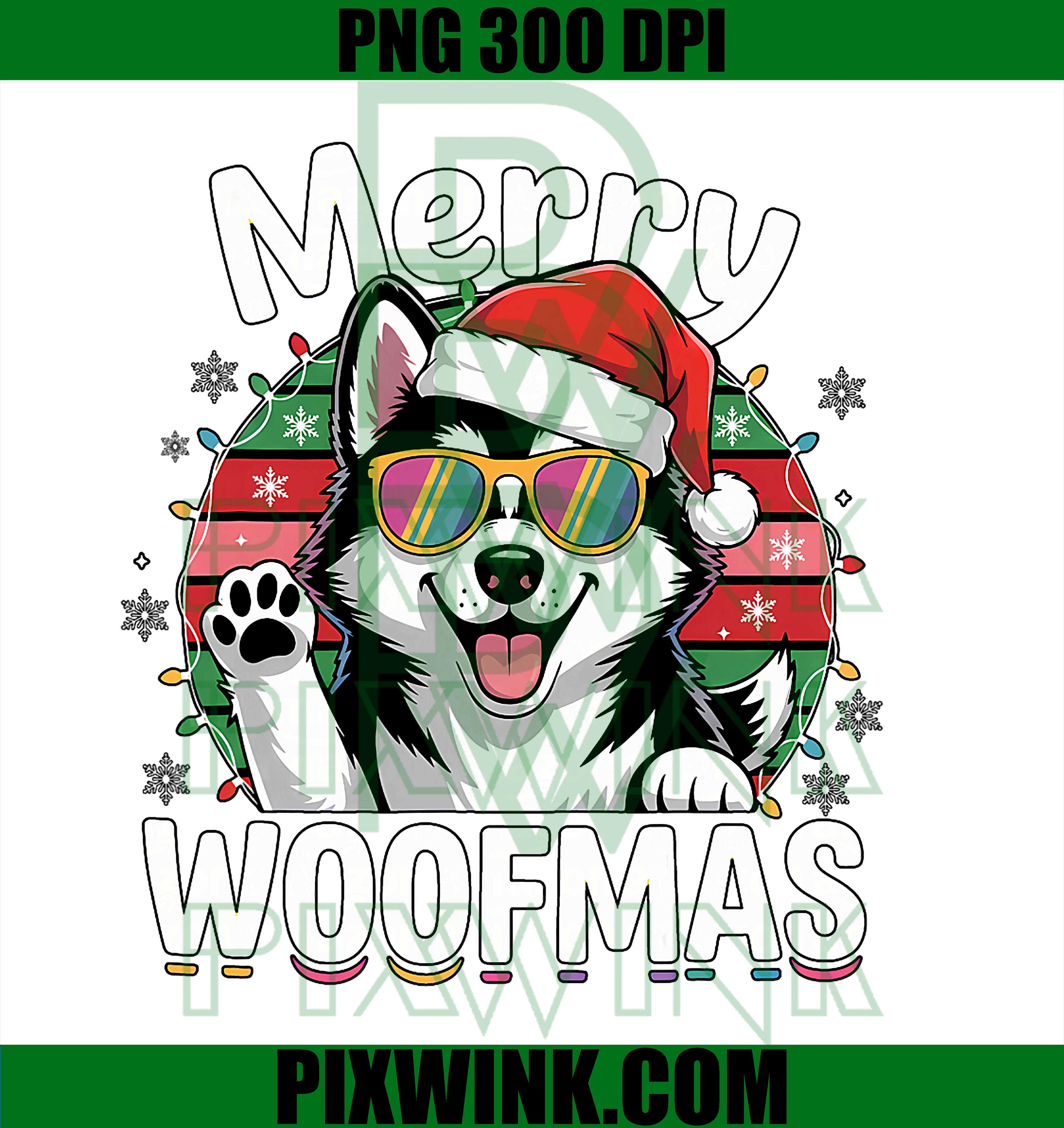 Merry Woofmas Festive Chrsitmas Dog Husky Xmas PNG