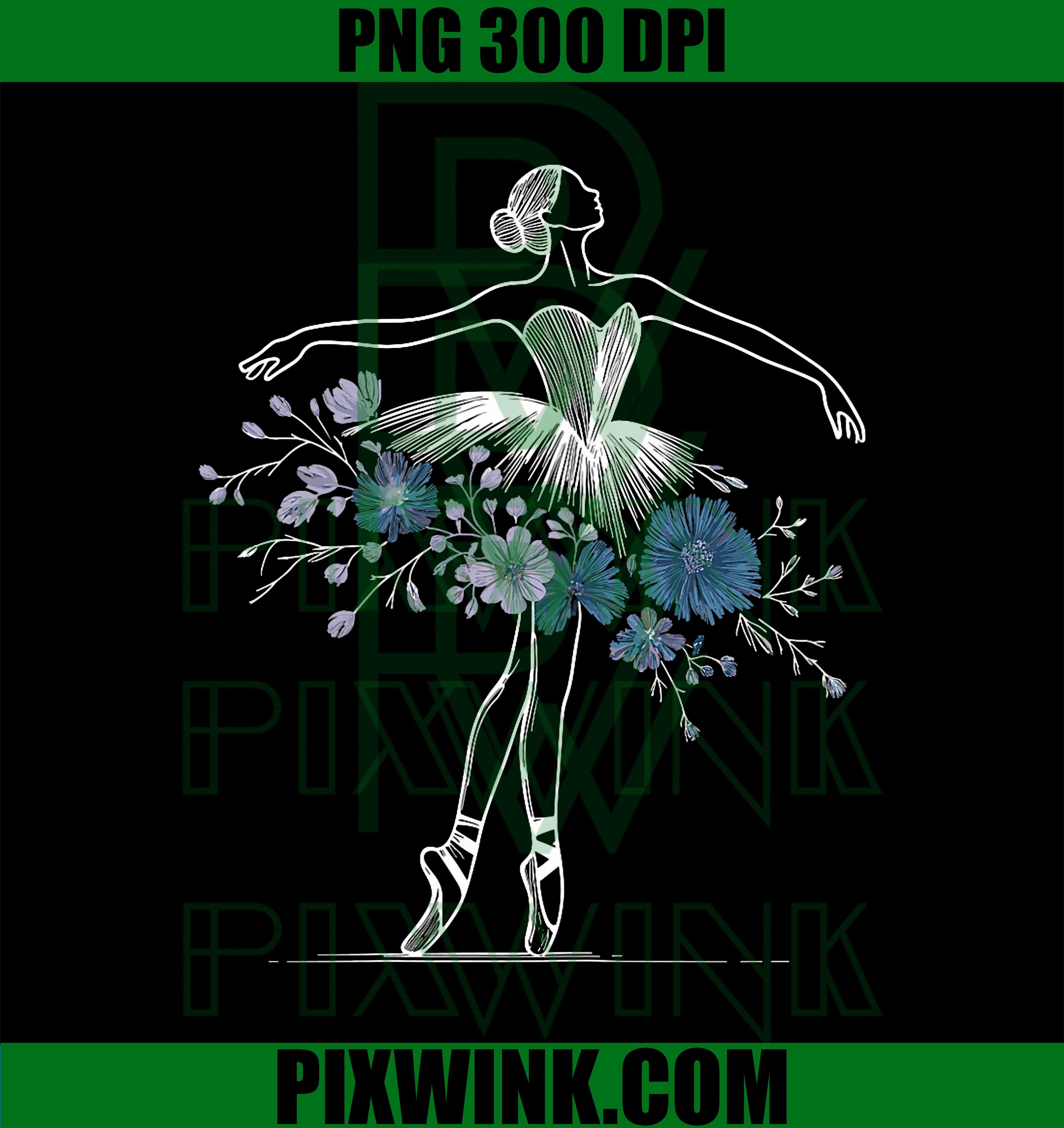 Floral Flower Ballerina Girl Shirt Cute Ballet Dance Dancer PNG