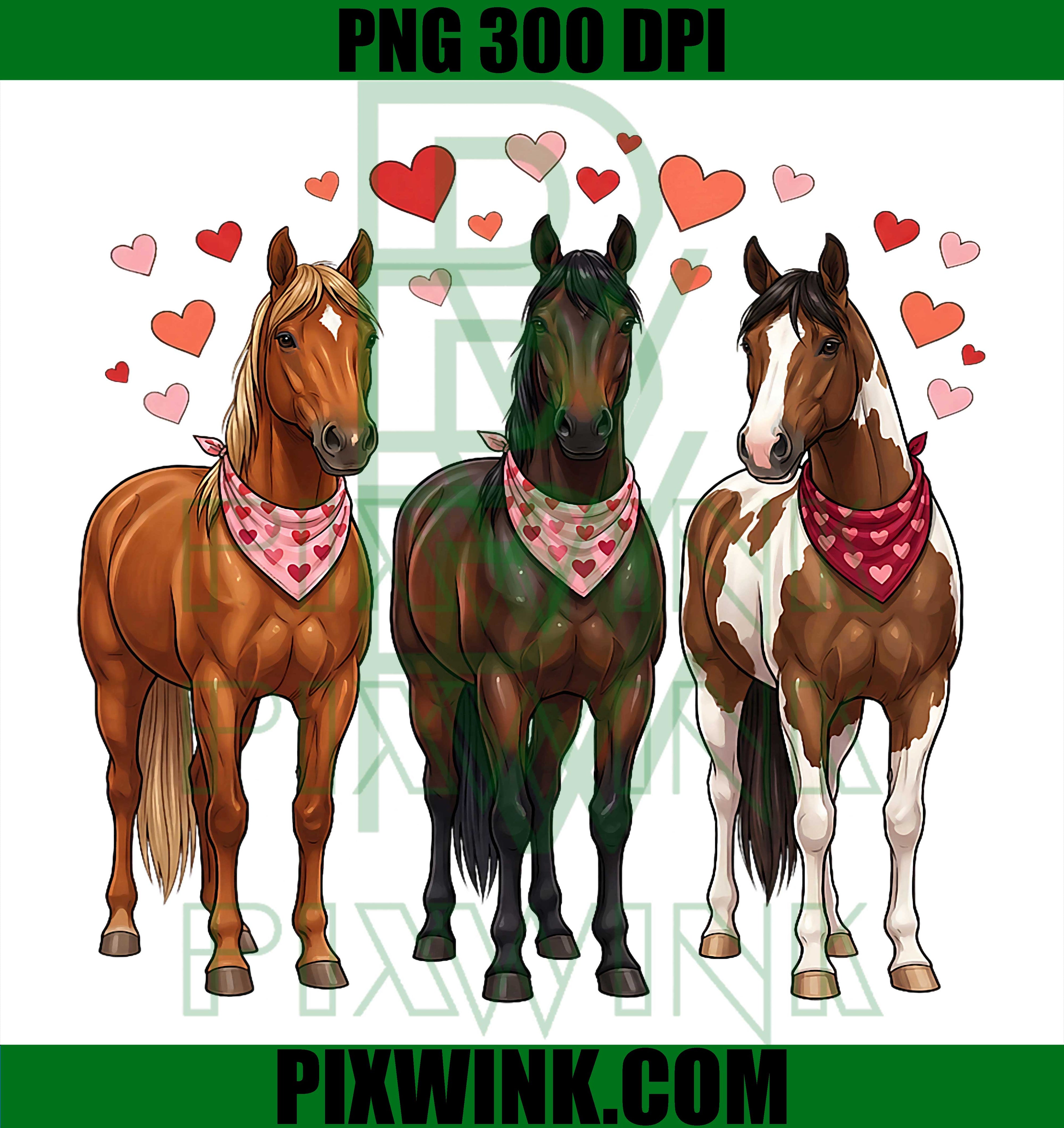 Valentines Day Horses Hearts Bandanas, Love Equestrian PNG, Pony PNG