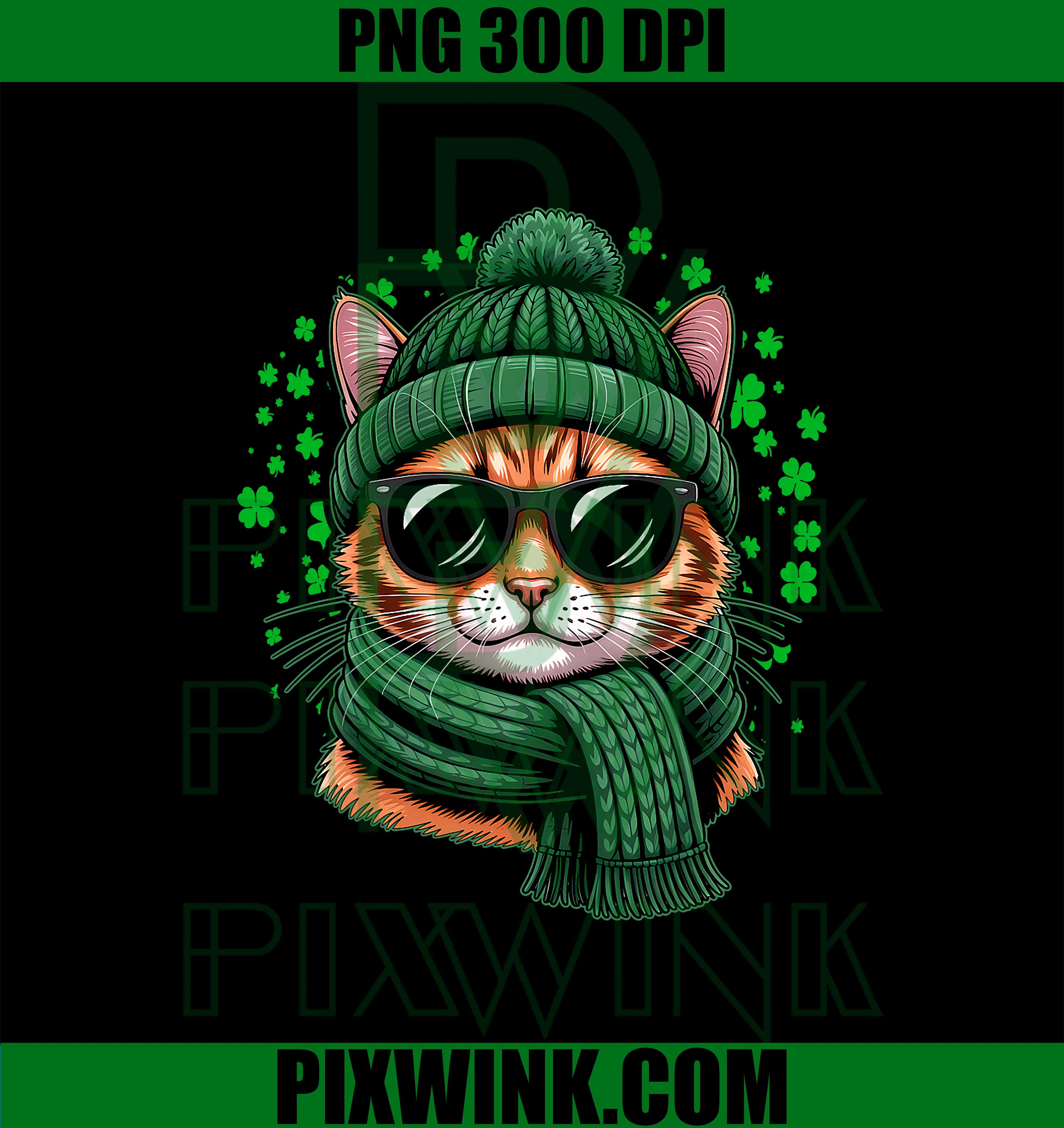 Cute Cat Hipster Shamrock, Funny St Patrick's Day PNG