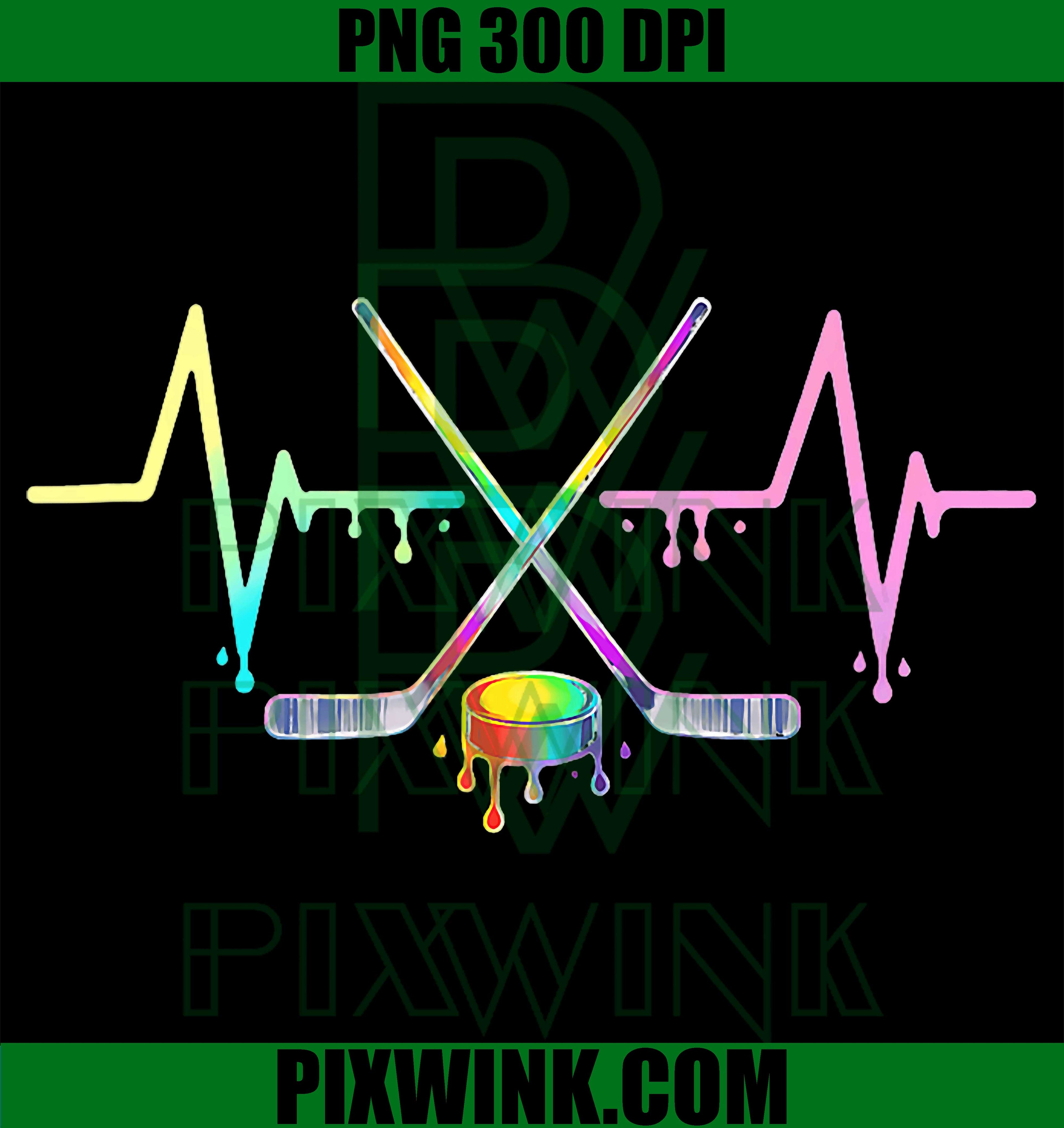 Ice Hockey Heartbeat PNG, Drippy Paint Hockey Design PNG