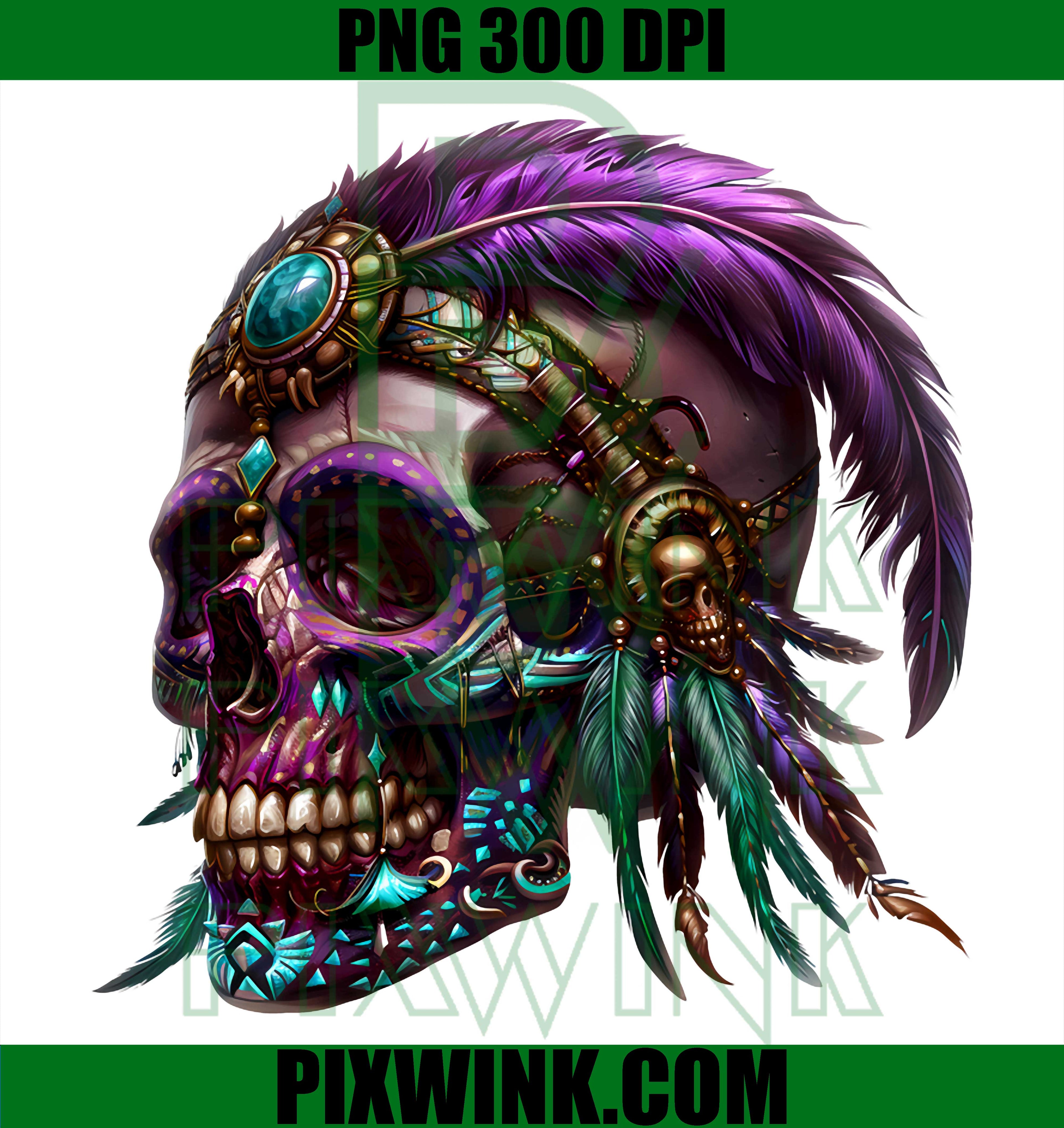 Native American Skull PNG, Indian Tribal Colorful Voodoo Skull PNG