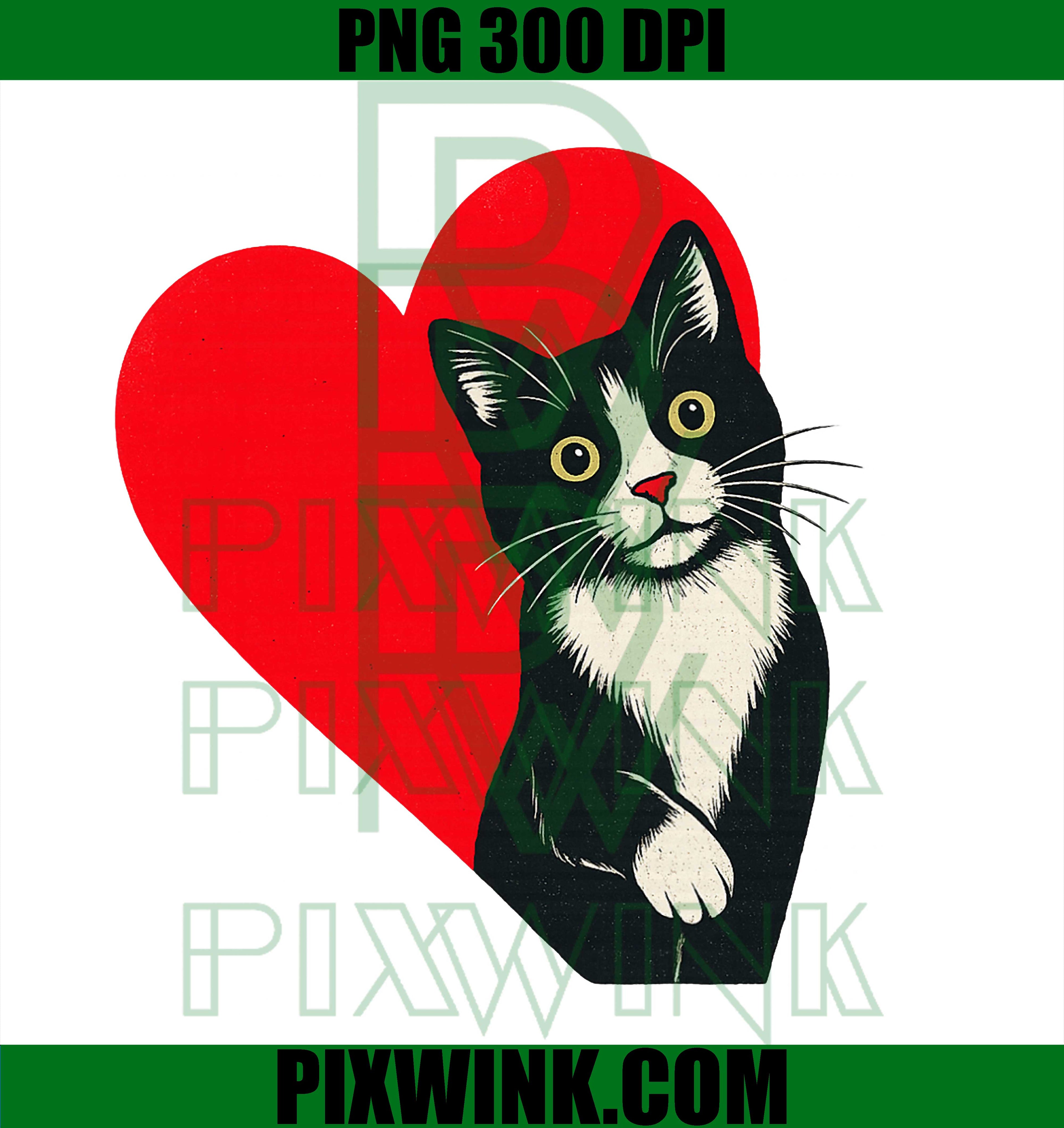 Tuxedo Cat Valentine PNG, Heart for Kitten and Animal Lovers PNG