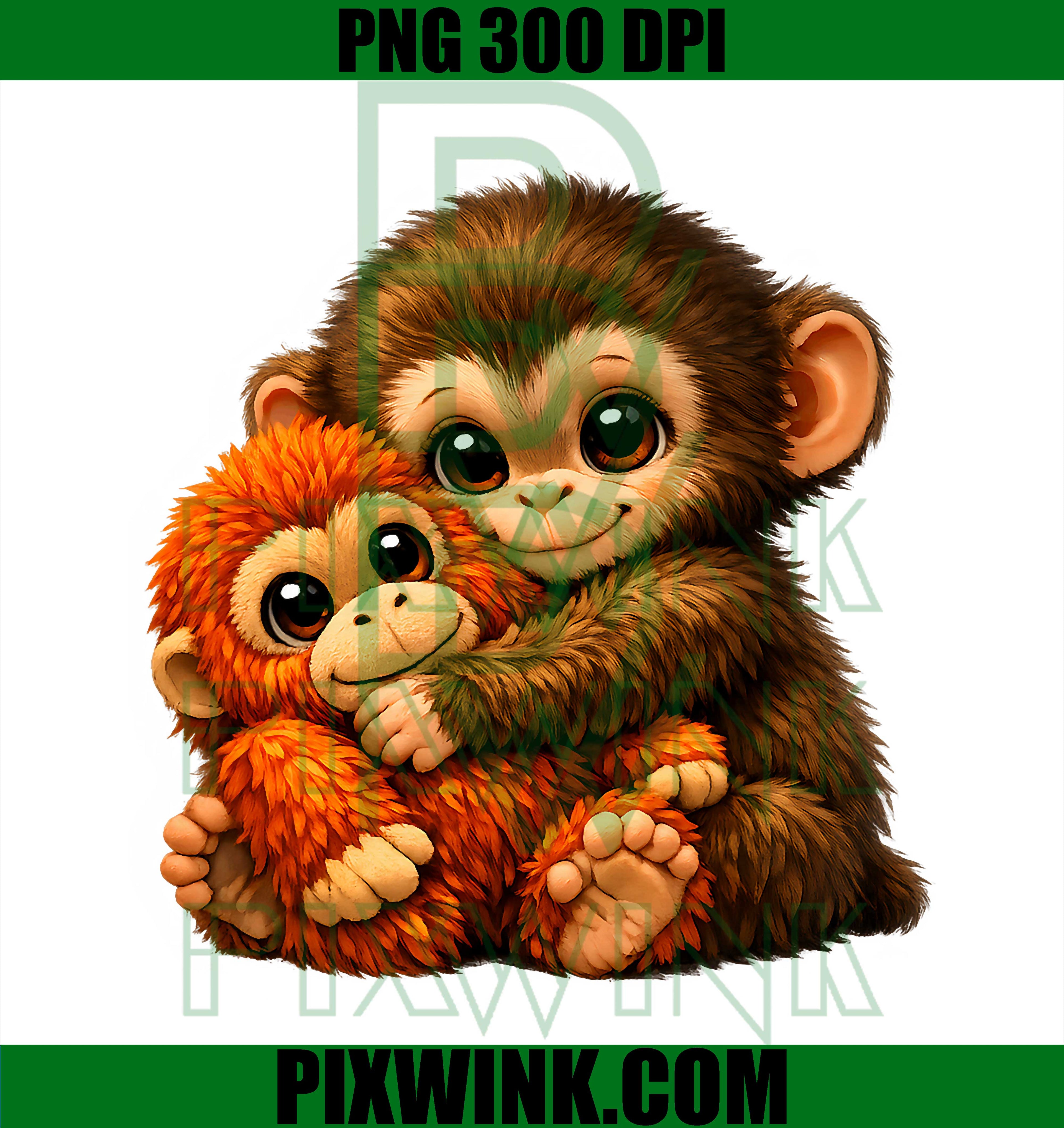 Punch Monkey With Teddy Bear PNG, Cuddling Viral Internet Meme PNG