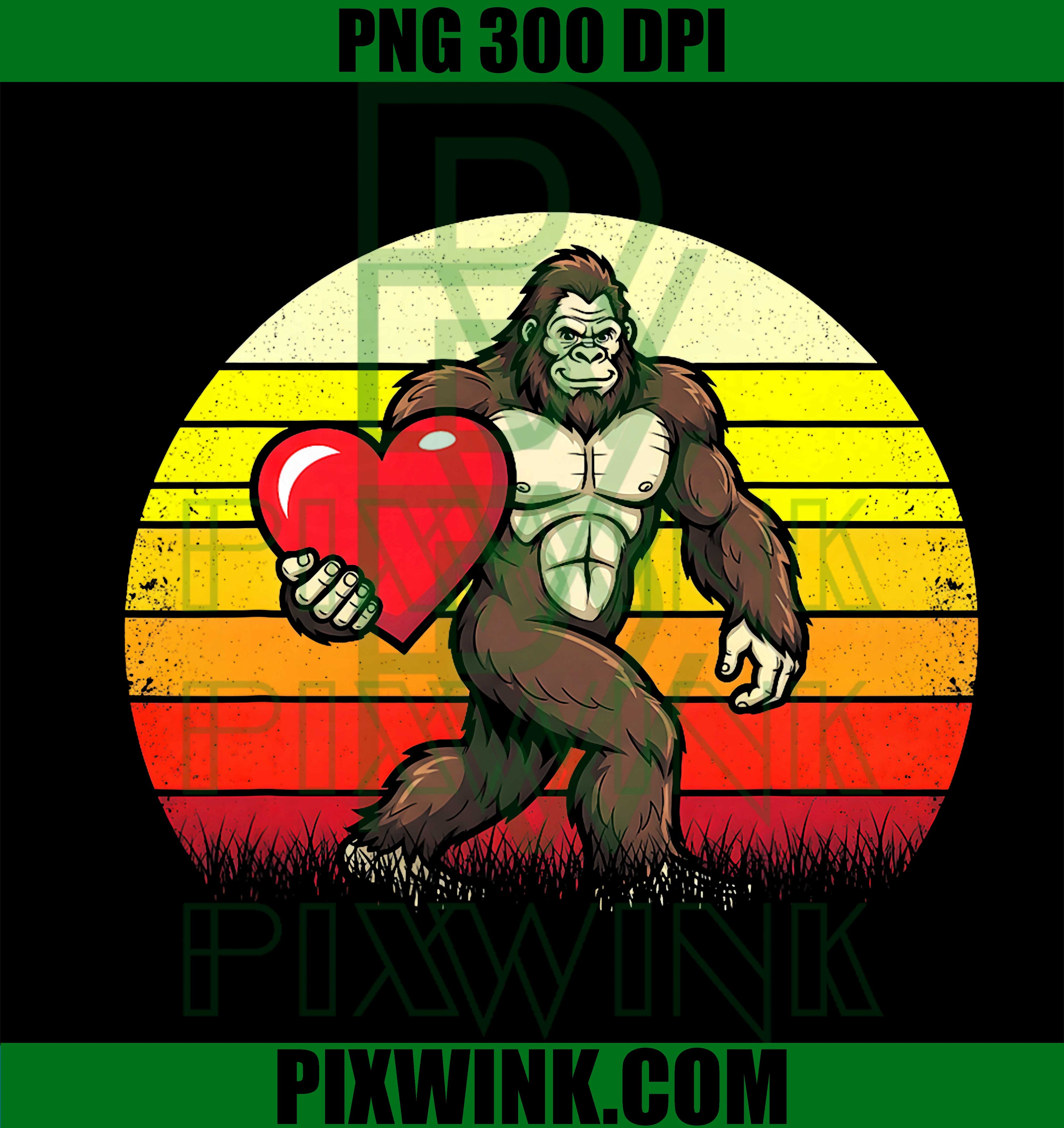 Bigfoot Holding Heart, Valentine's Day Sasquatch Design PNG