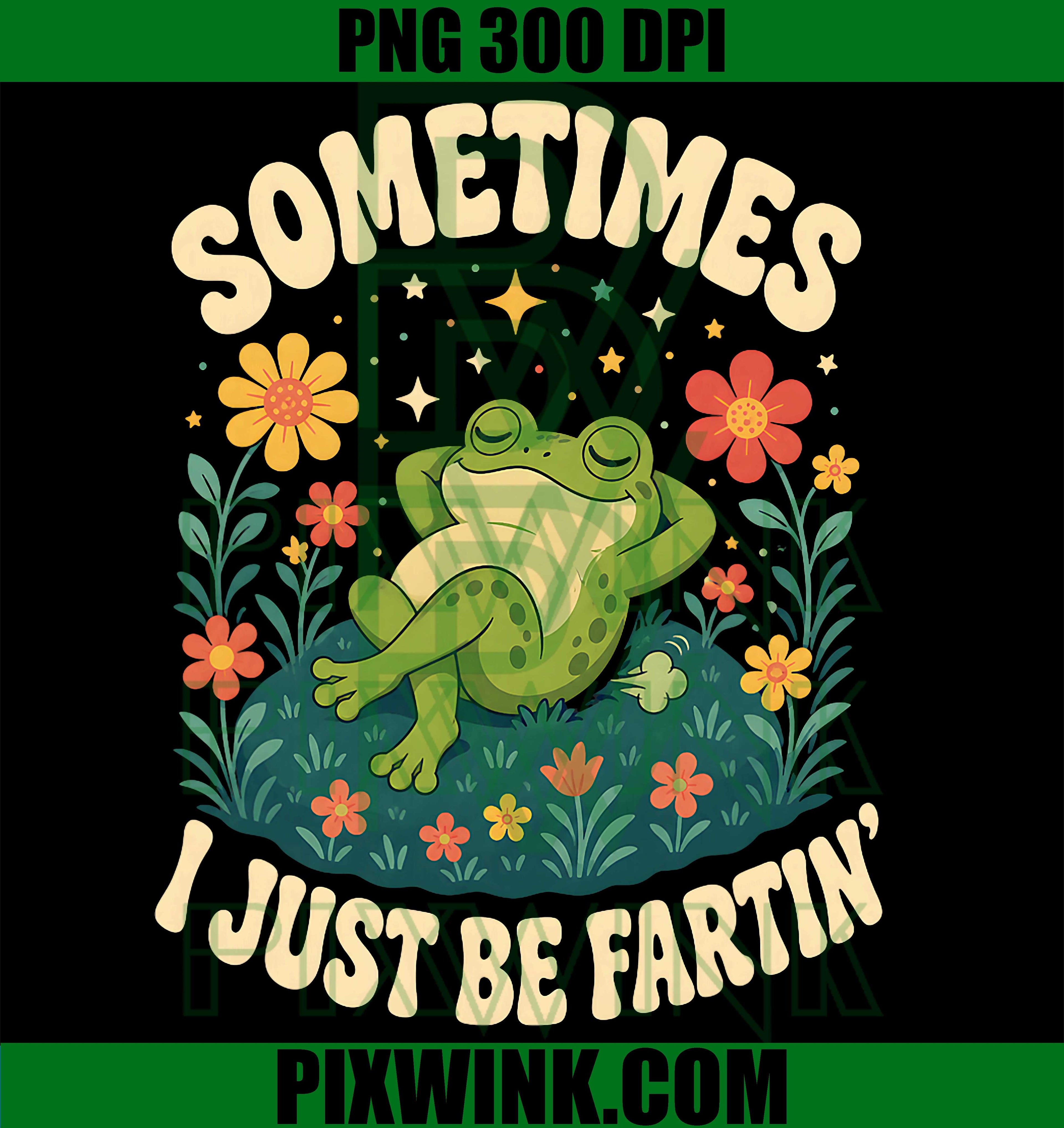 Funny Frog Fart PNG, Cute Cottagecore Animal PNG Humor Design