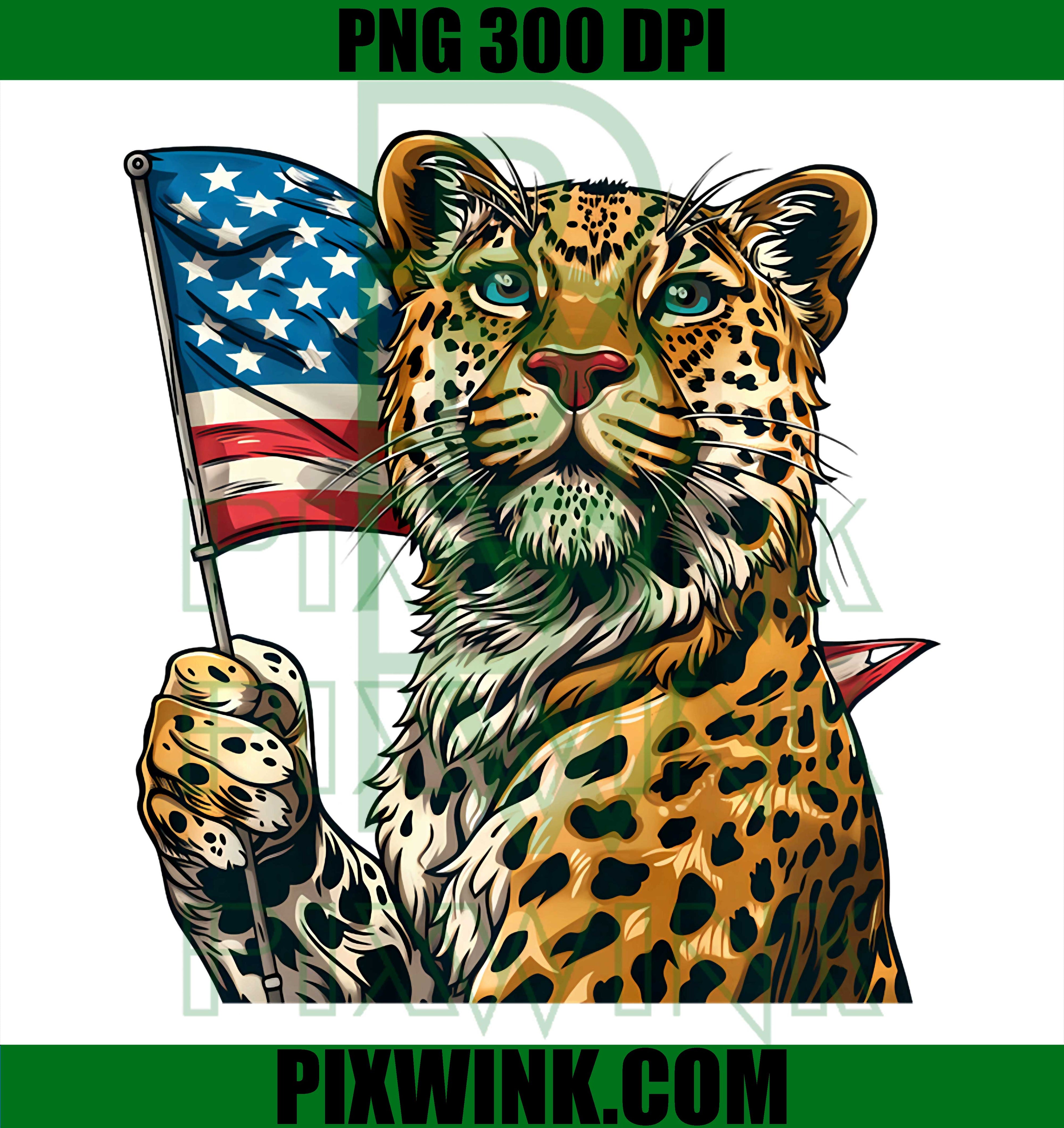 Leopard USA Flag PNG, 4th July Patriotic PNG