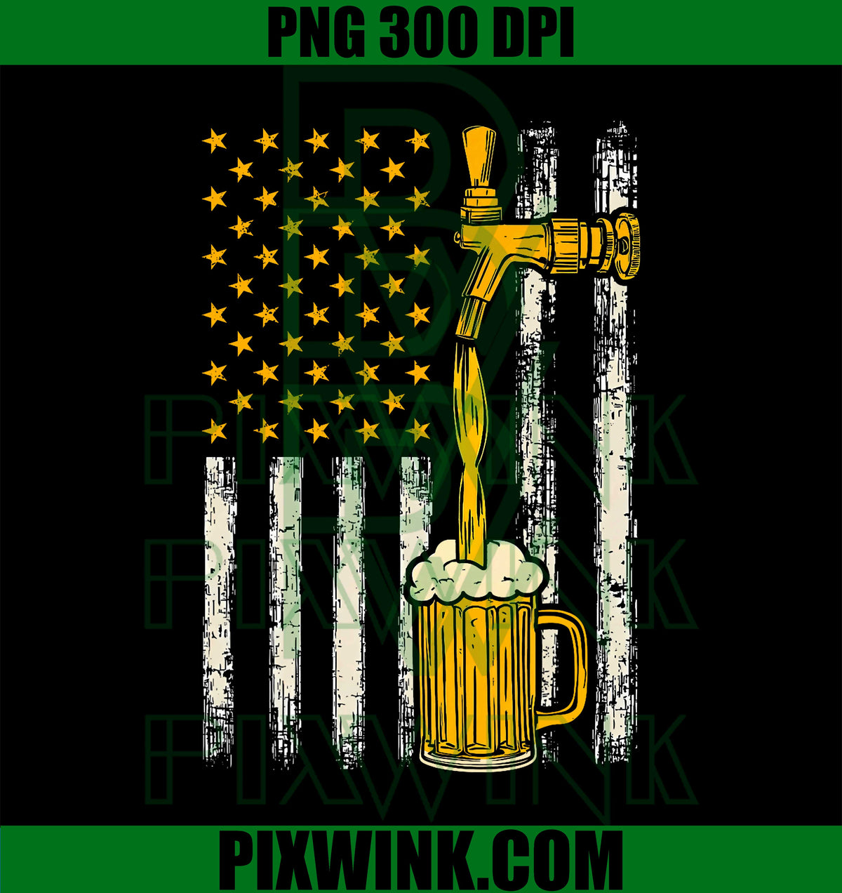Vintage American Flag Beer Drinking, 4th of July PNG, USA Party PNG
