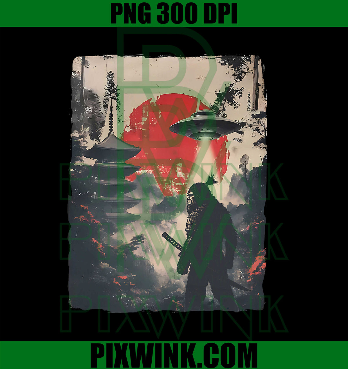 Samurai Bigfoot Japanese Art Vintage PNG