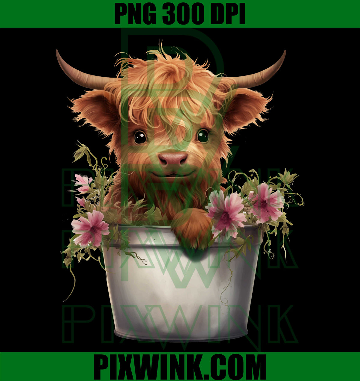 MINI HIGHLAND COW GRAPHIC PNG