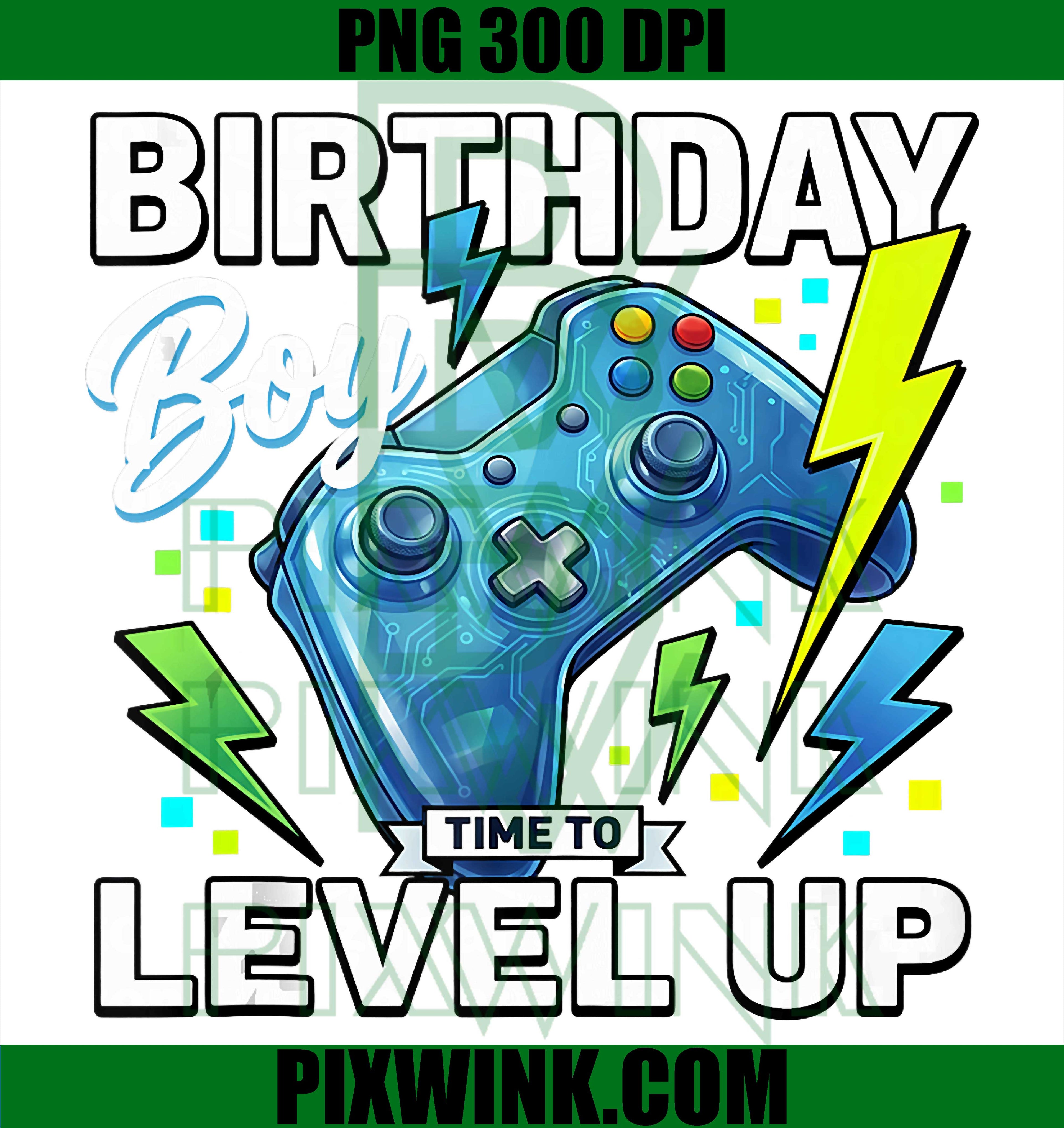 Funny Gamer Birthday PNG, Time to Level Up PNG Boy Gaming Design