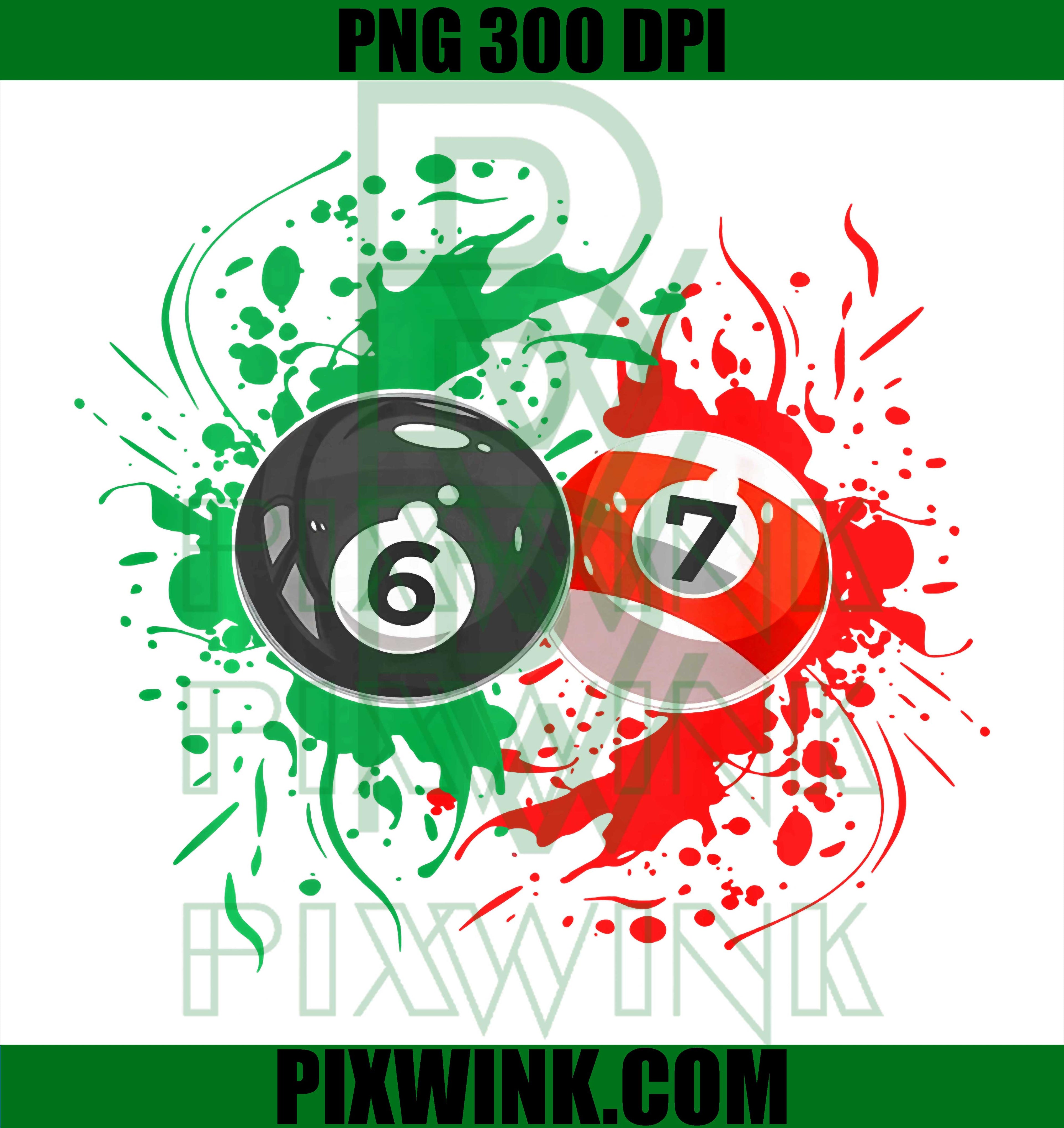 Funny 67 Meme, Six Seven, Pool Ball, Billiards 6–7 Player PNG