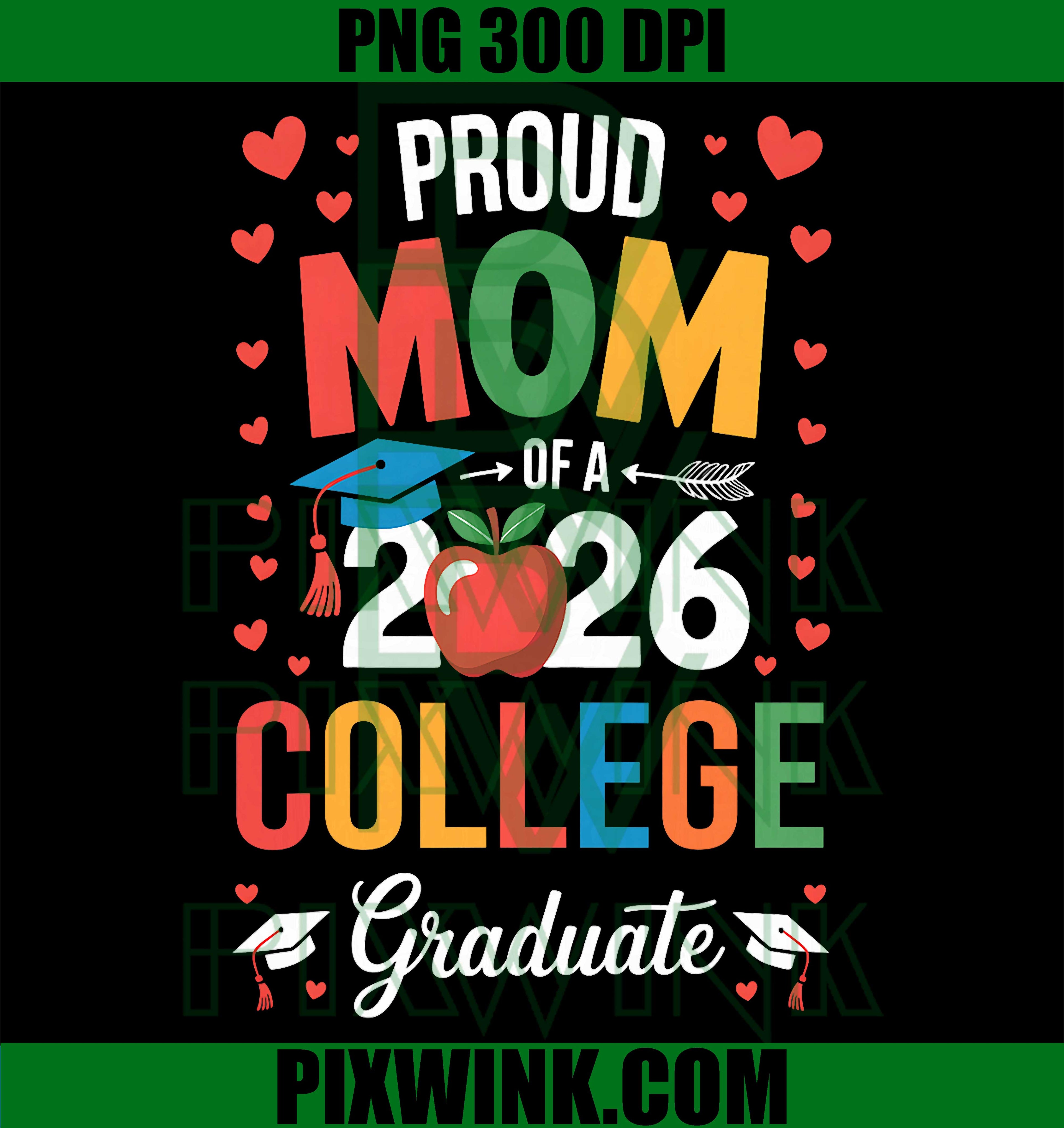 Proud Mom 2026 College Graduate PNG, Graduation Celebration Retro Design