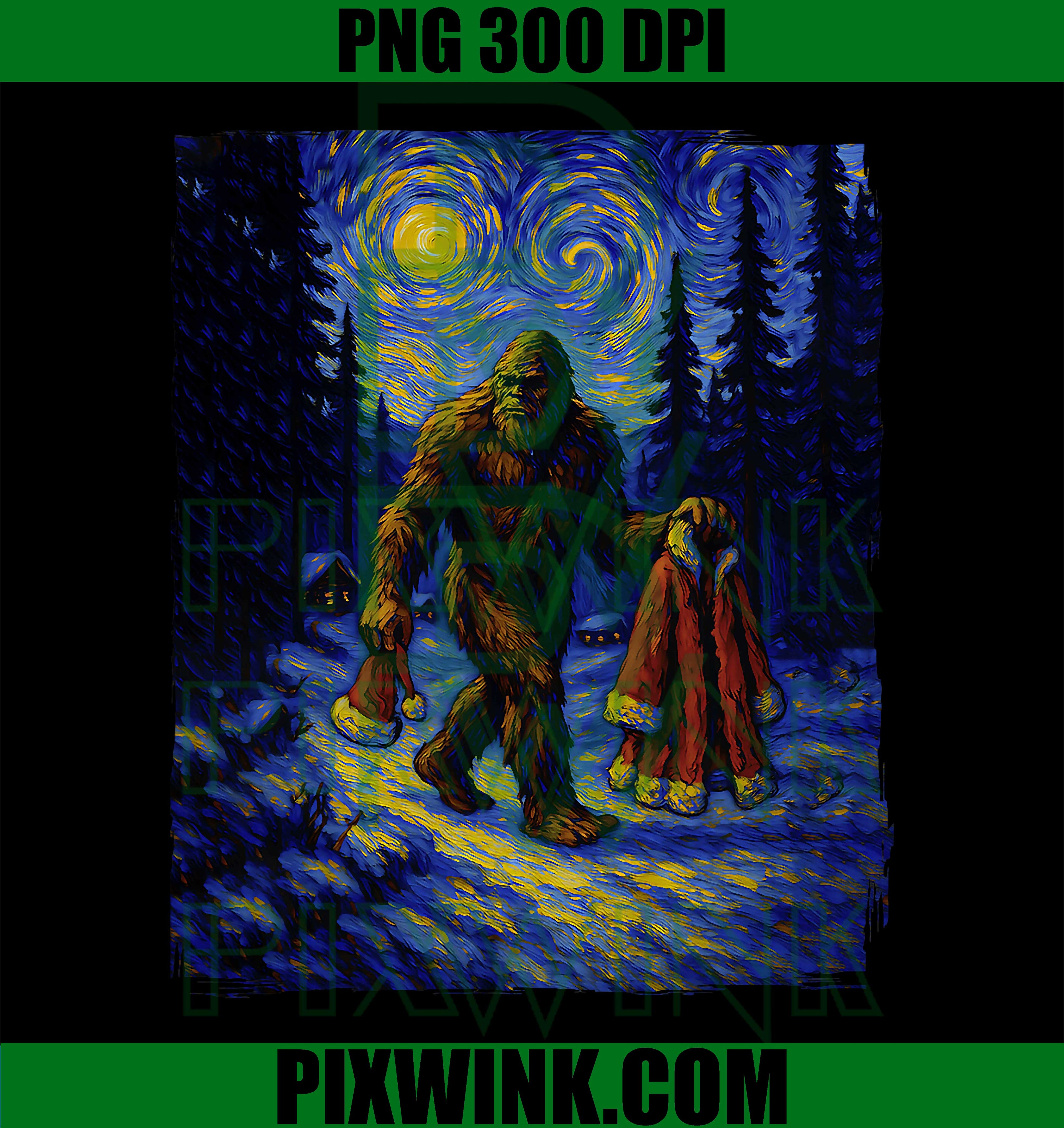 Bigfoot Starry Night Sasquatch Forest Sky Inspired Van Gogh PNG