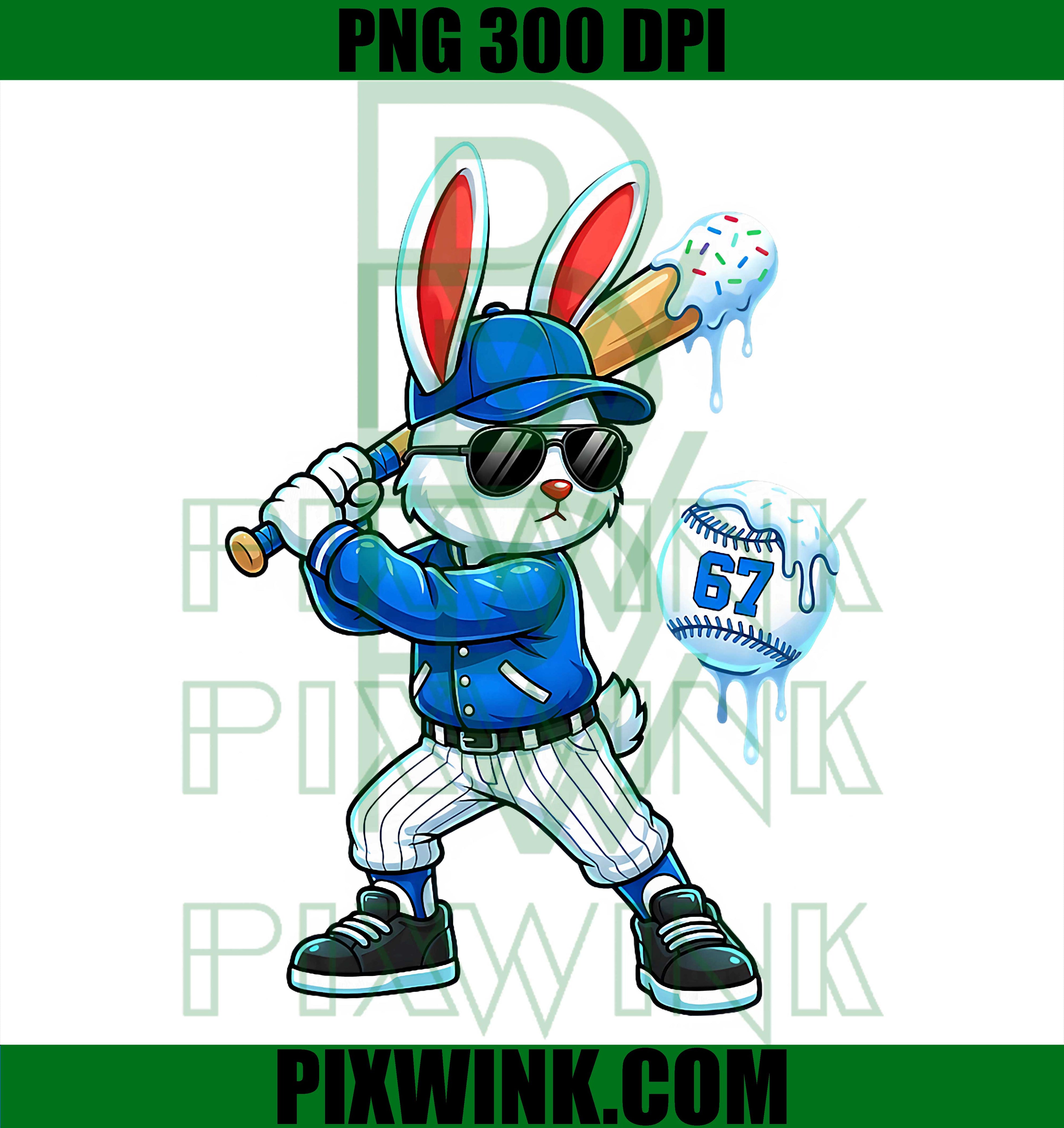 Funny Dripping Baseball Rabbit Bunny PNG, Easter Bunny Drip Style PNG