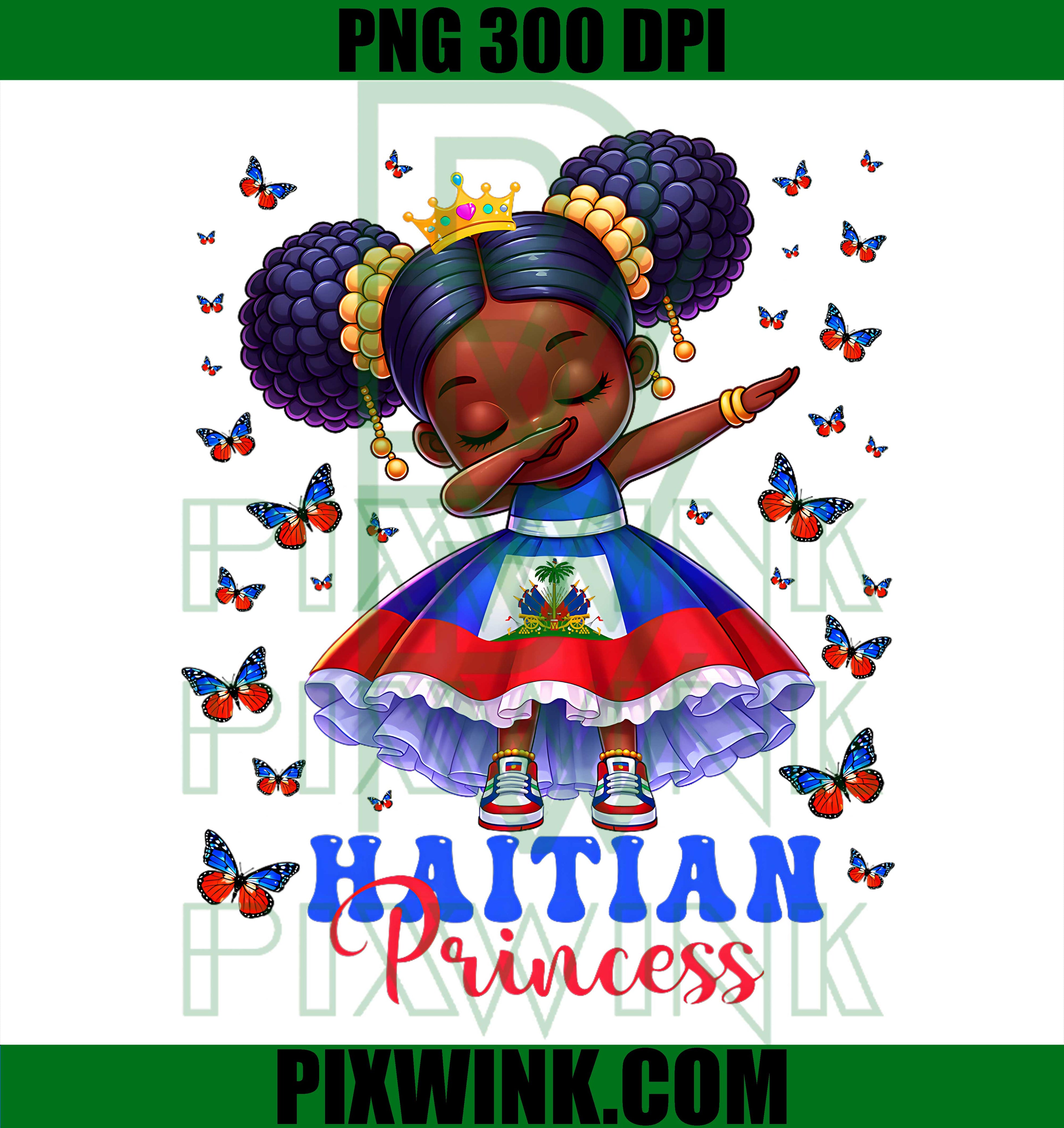 Haitian Princess Dabbing Haiti Flag PNG, Melanin Girls Kids Graphic PNG
