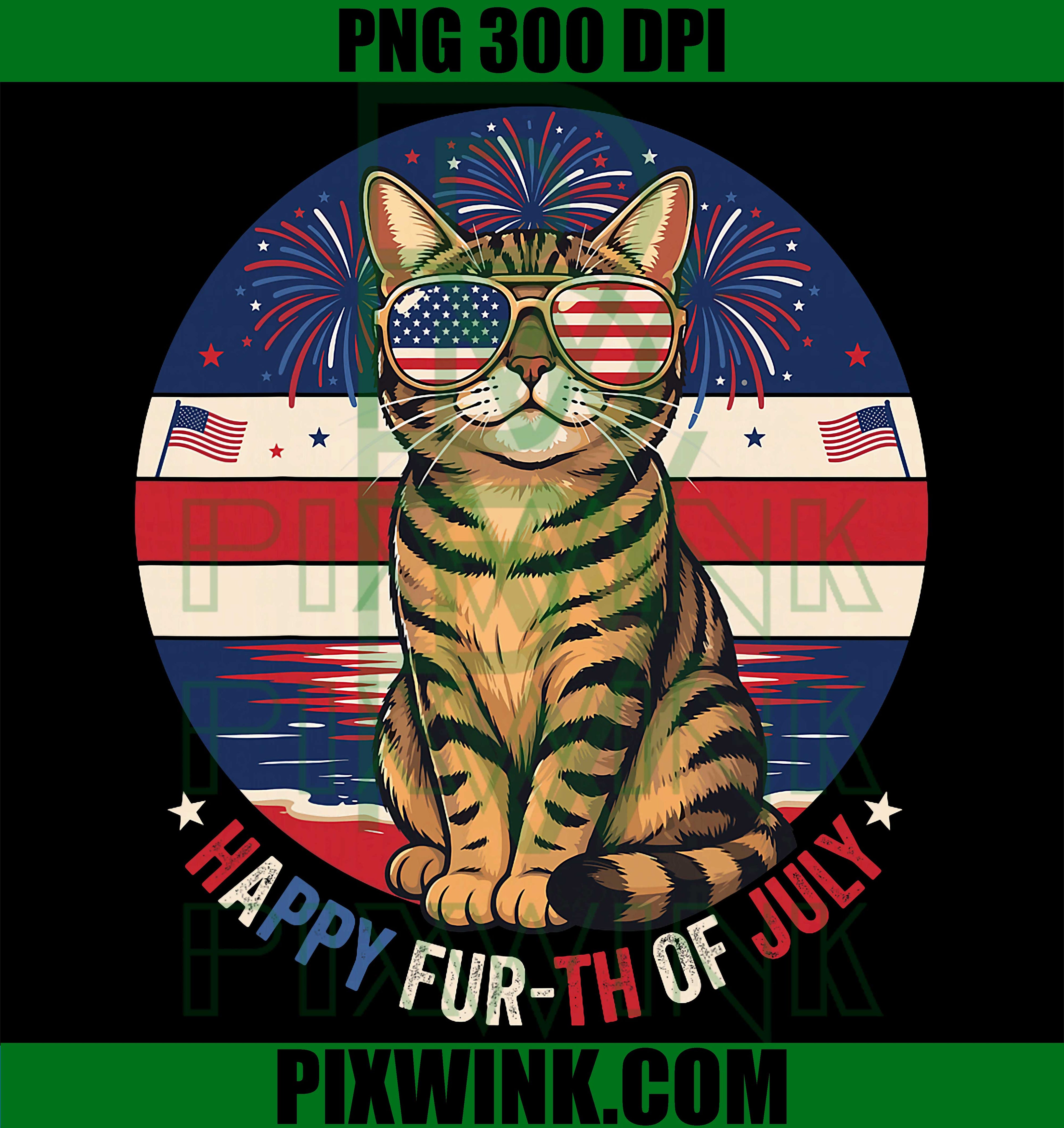 Funny Cat 4th July PNG, Happy Fur-th of July Cat PNG