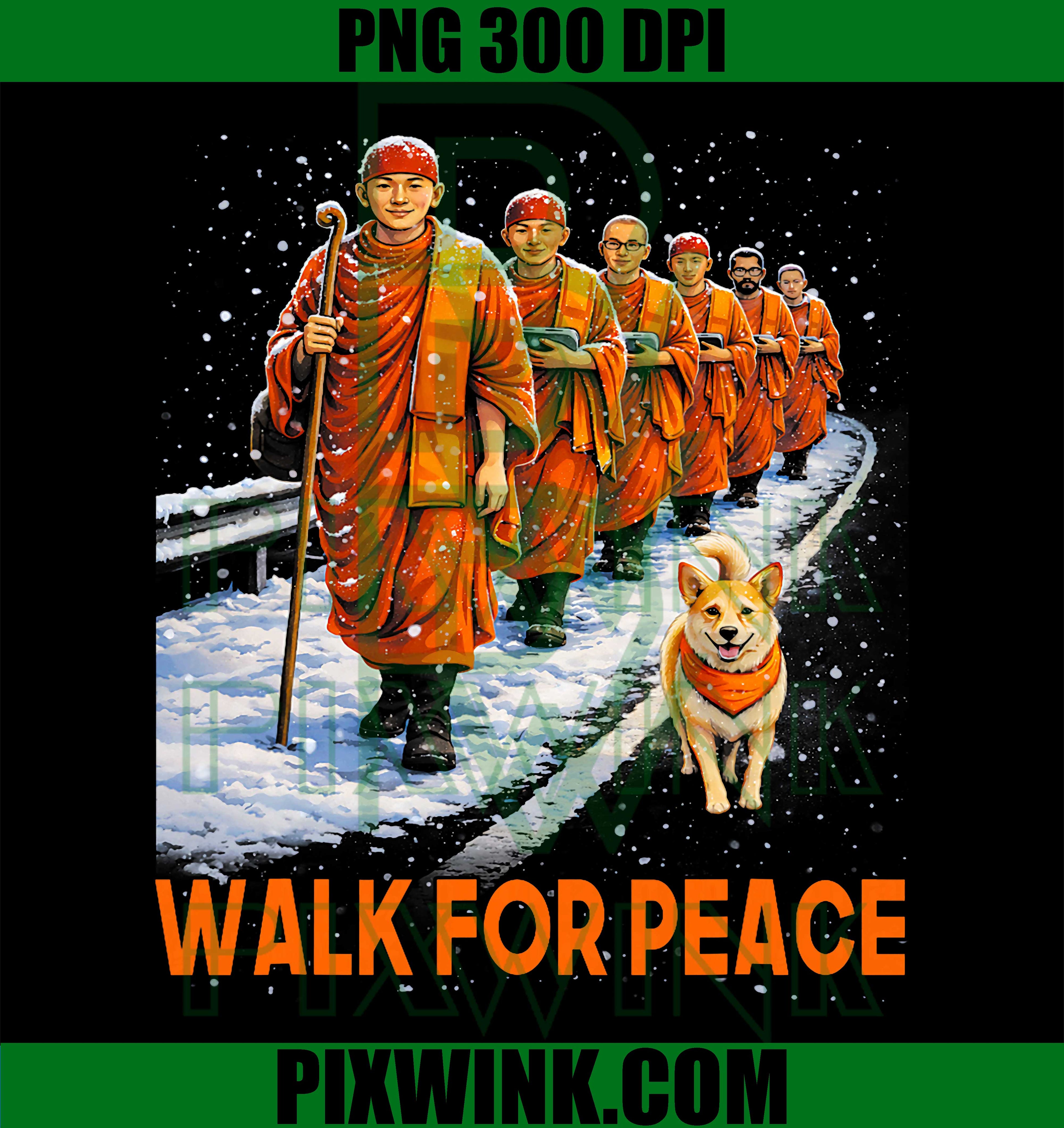 Walk for Peace 2026 PNG, Monks with Aloka Dog Peace Graphic PNG