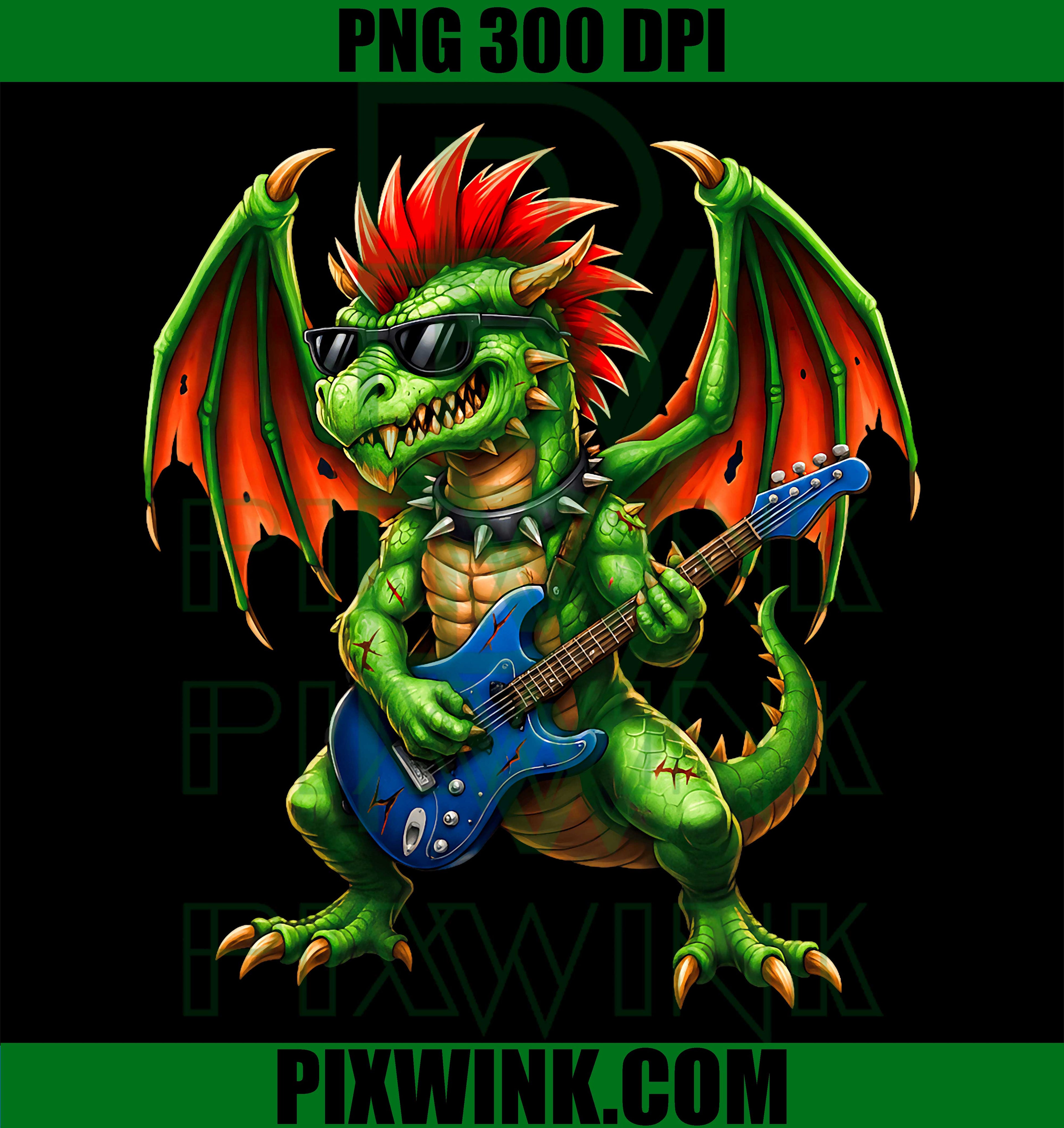 Punk Rock Goth Dragon PNG, Guitar Band Kids Design PNG