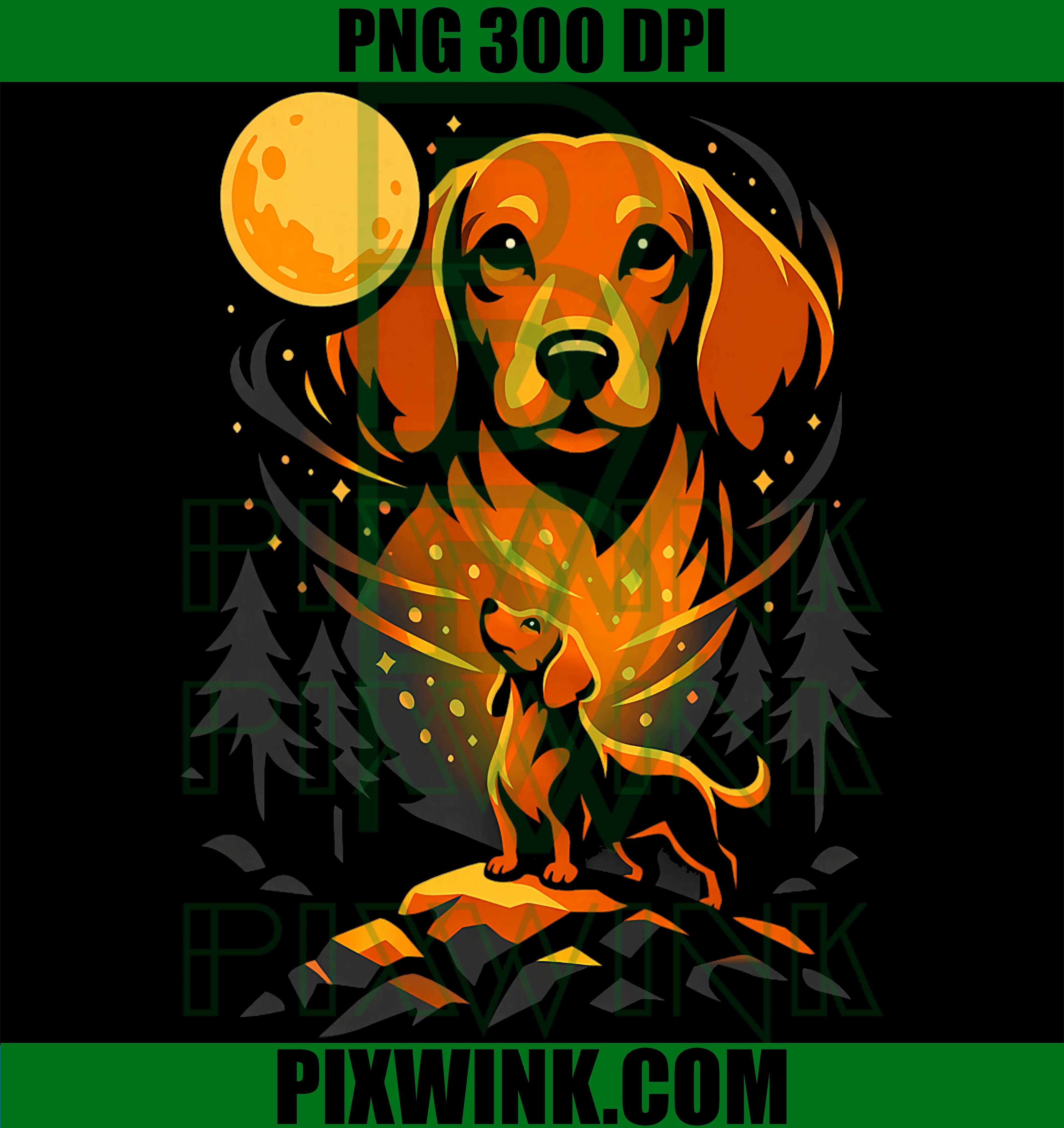 Dachshund Howling Moon PNG, Dog Lovers Night Graphic PNG